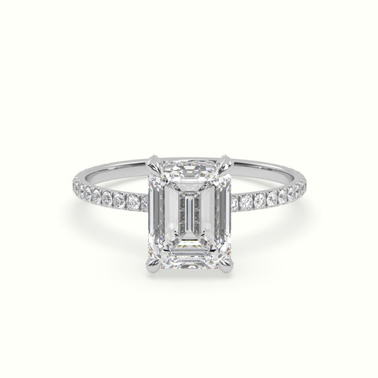 18k Gold Emerald Cut Pave Set Engagement Ring - shemesh_diamonds