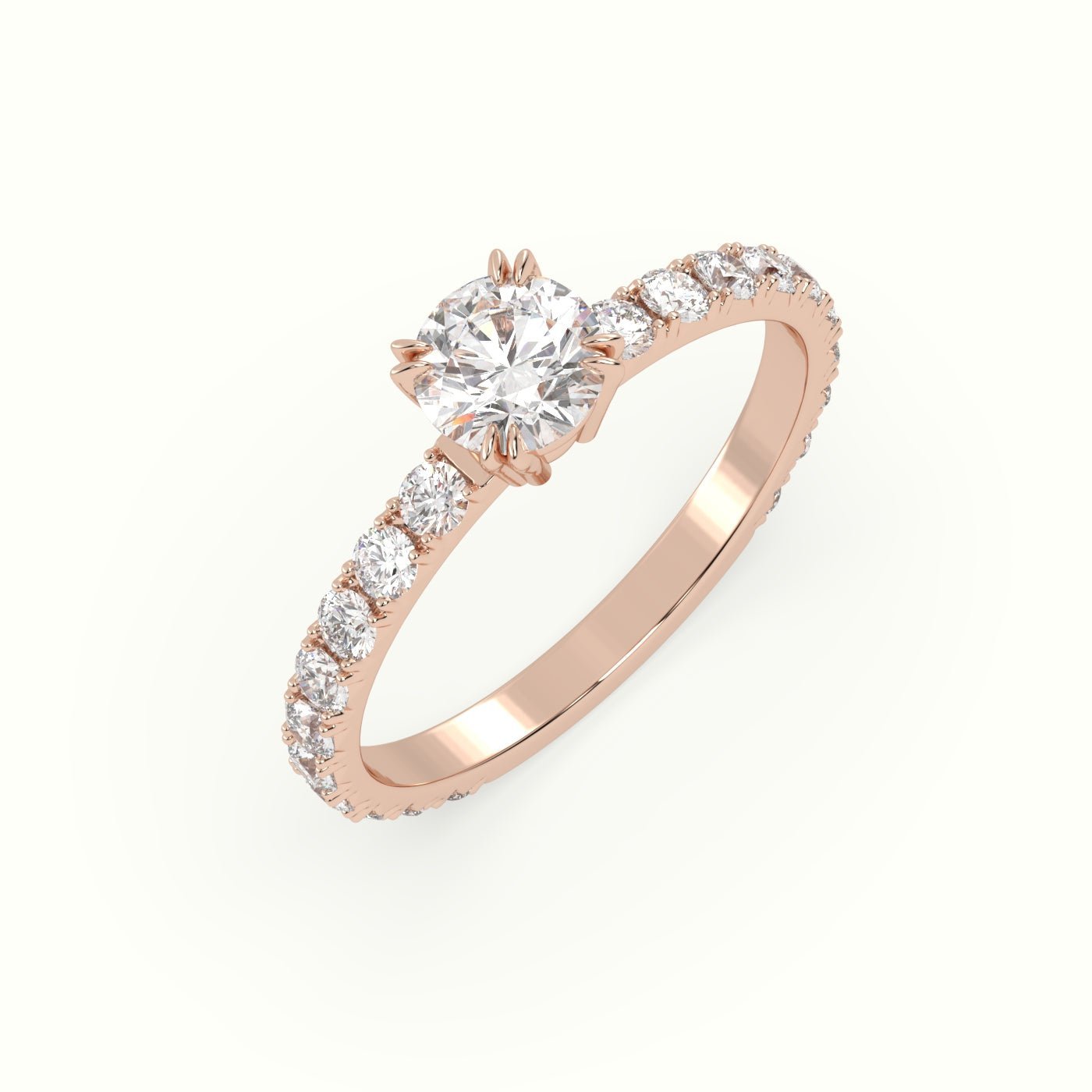 18k Gold Round Cut Pave Set Engagement Ring - shemesh_diamonds