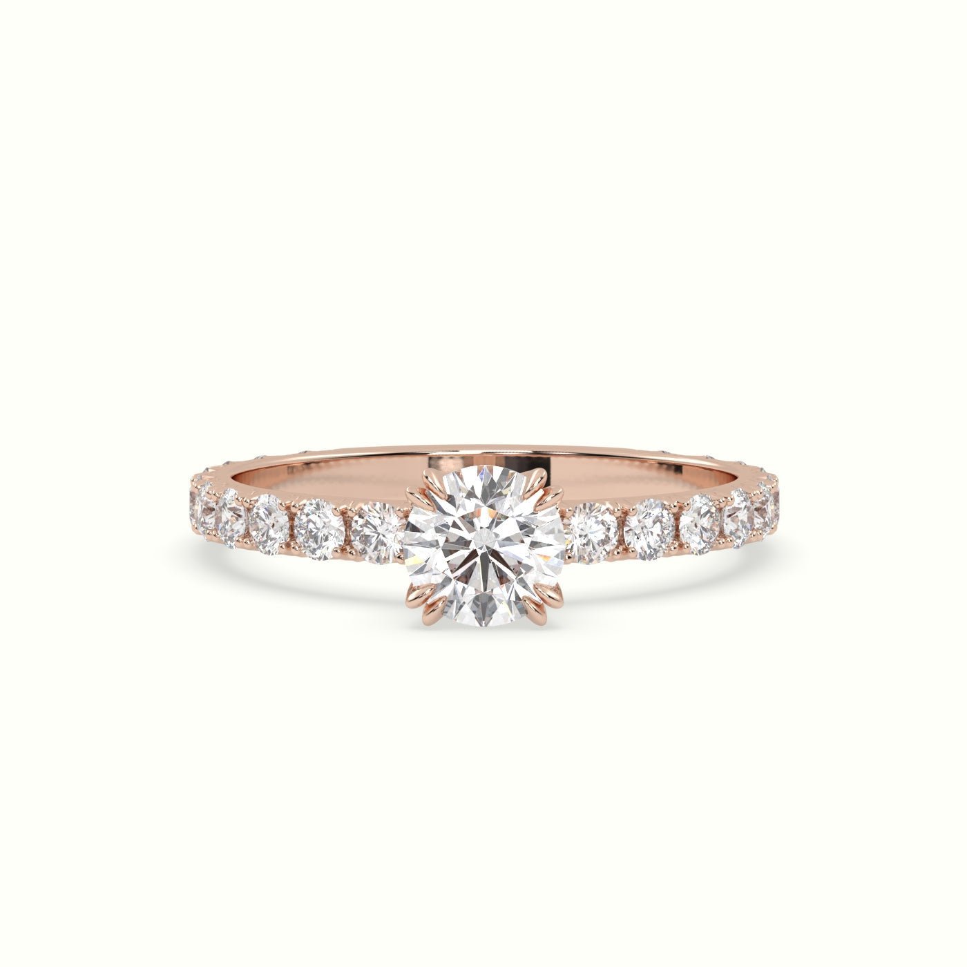 18k Gold Round Cut Pave Set Engagement Ring - shemesh_diamonds