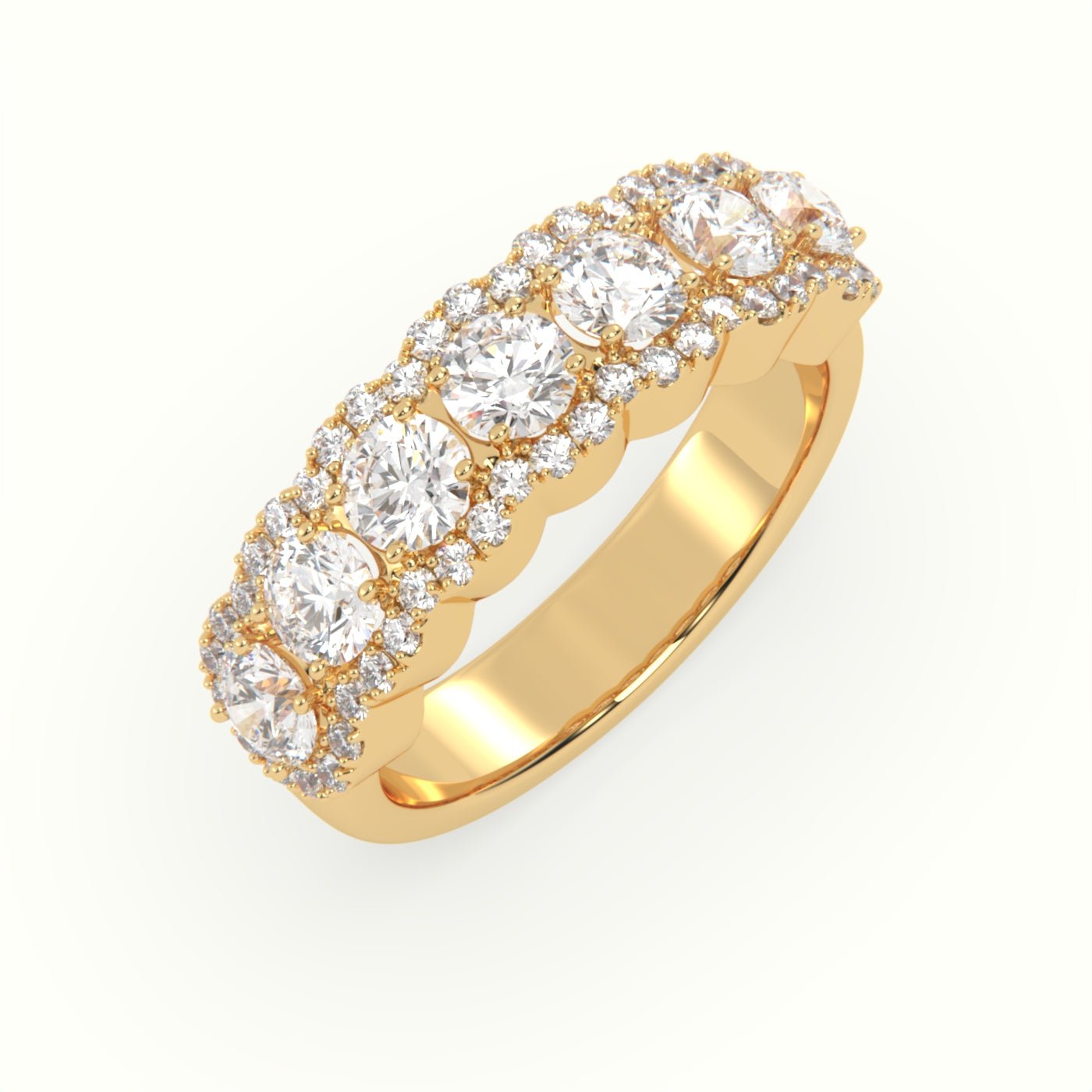 18k Gold Round Cut Half Eternity Wedding Band - shemesh_diamonds