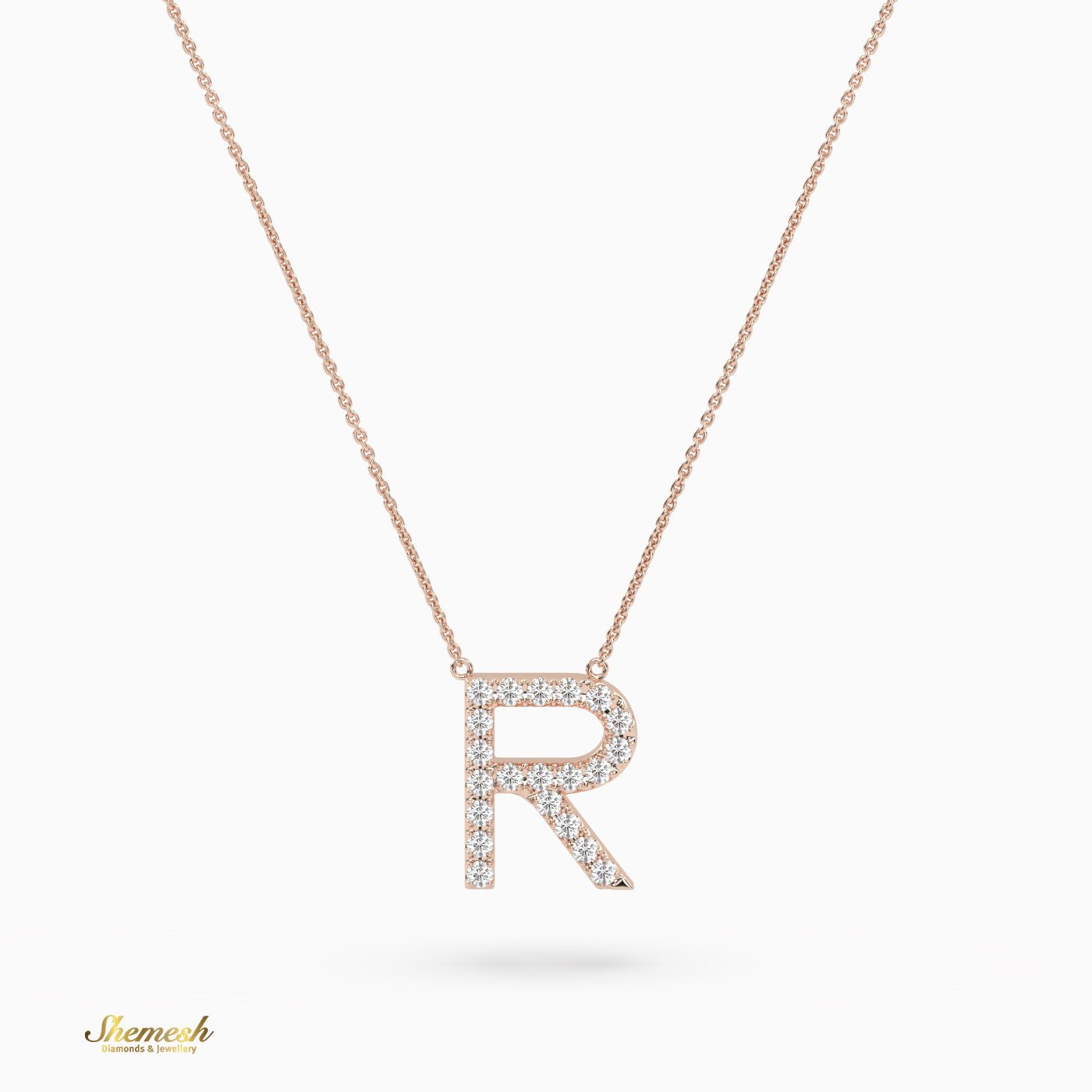 18K Gold Round Cut Diamonds "R" Initial Pendant - shemesh_diamonds