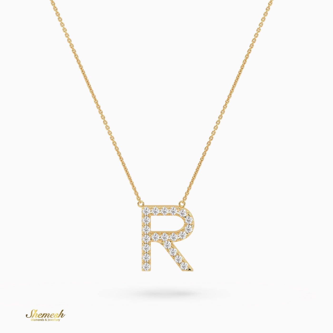 18K Gold Round Cut Diamonds "R" Initial Pendant - shemesh_diamonds