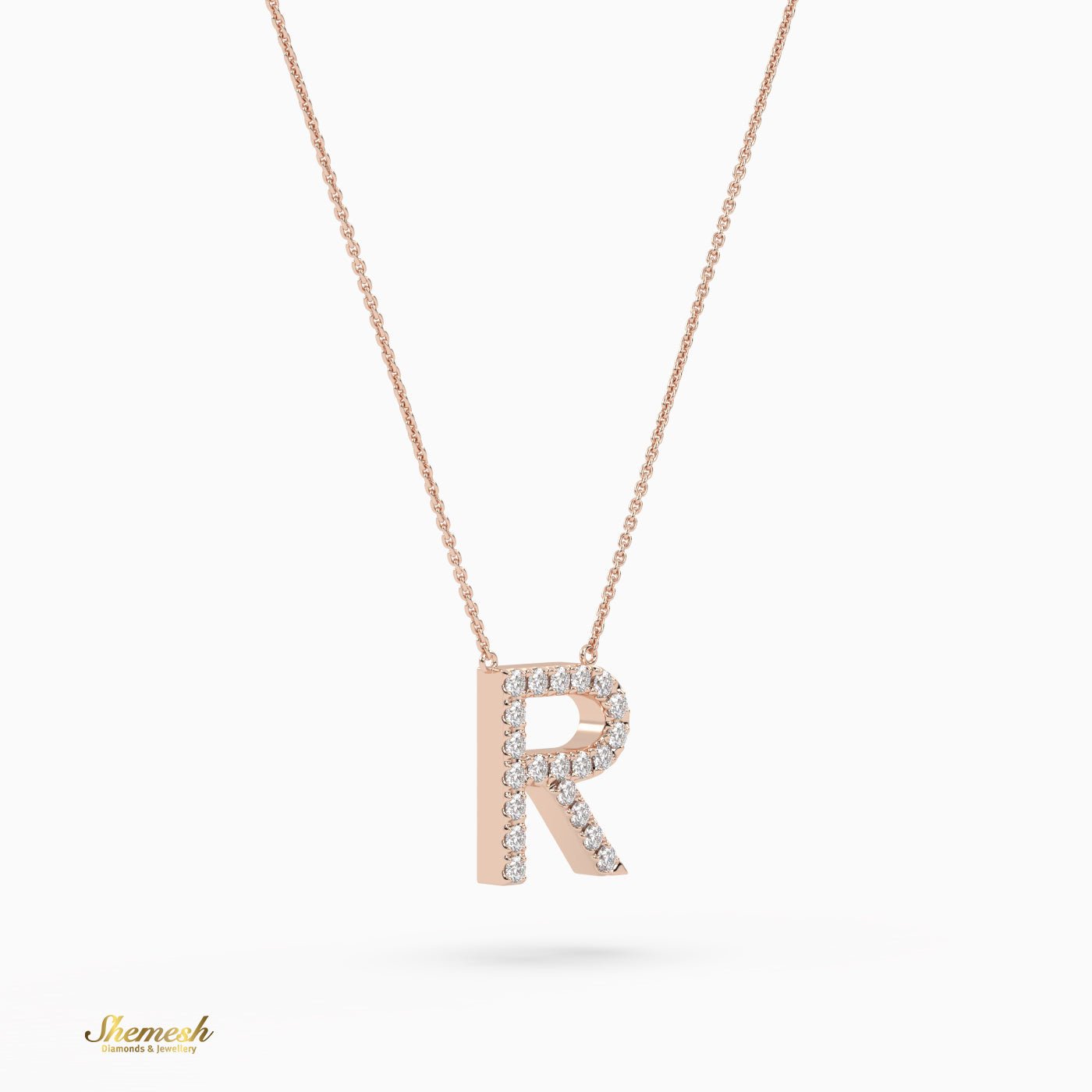 18K Gold Round Cut Diamonds "R" Initial Pendant - shemesh_diamonds