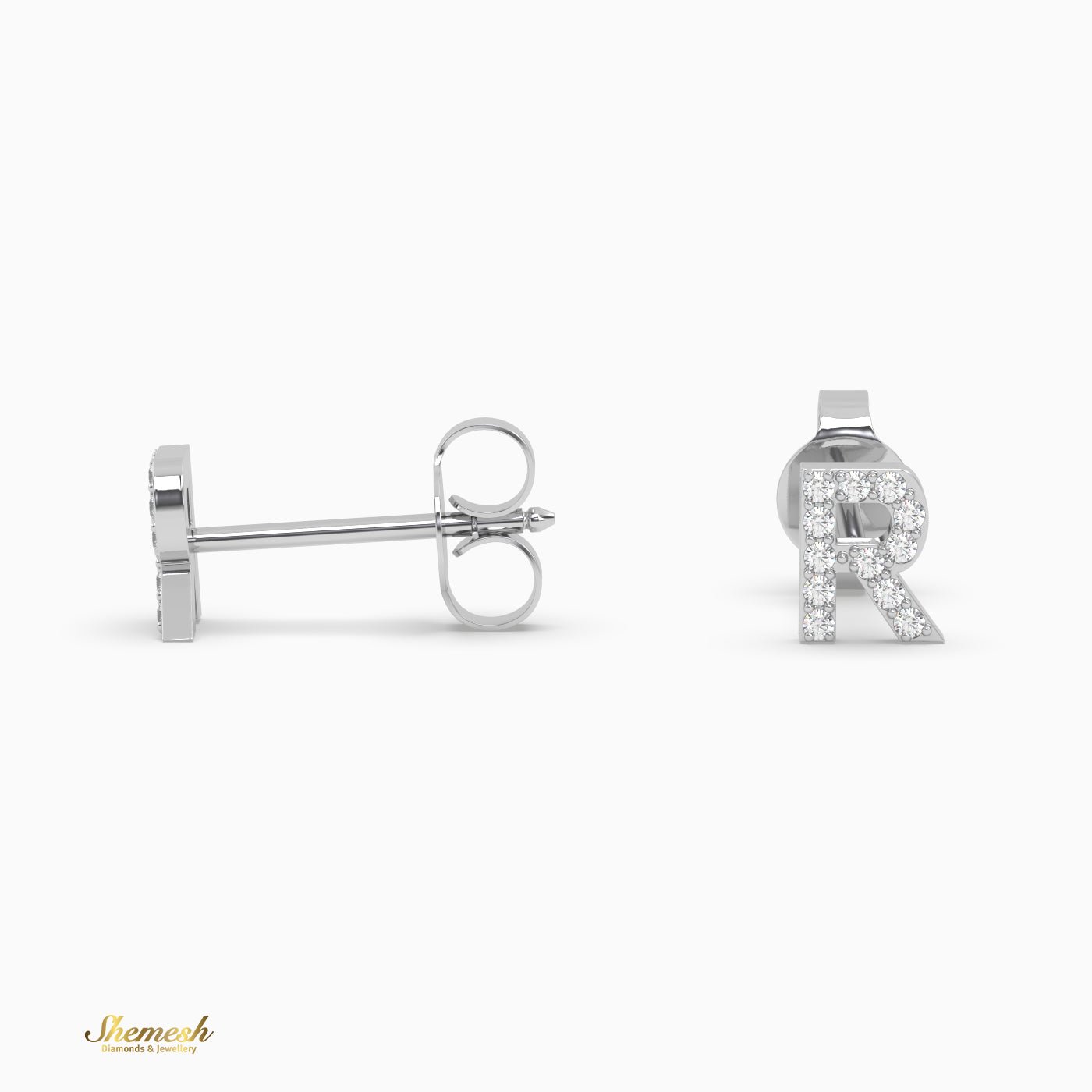 18K Gold "R" Initial Stud Earrings - shemesh_diamonds