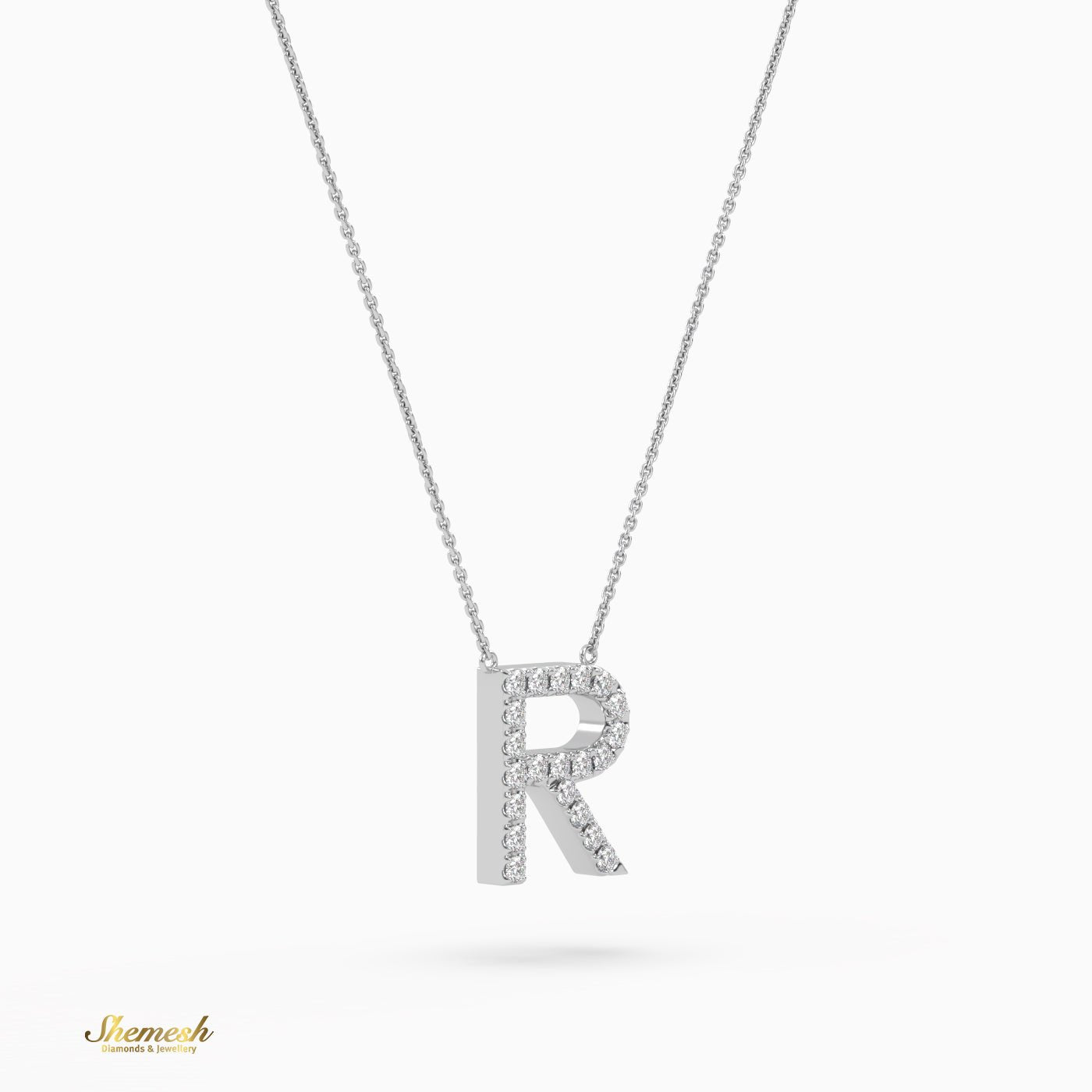 18K Gold Round Cut Diamonds "R" Initial Pendant - shemesh_diamonds