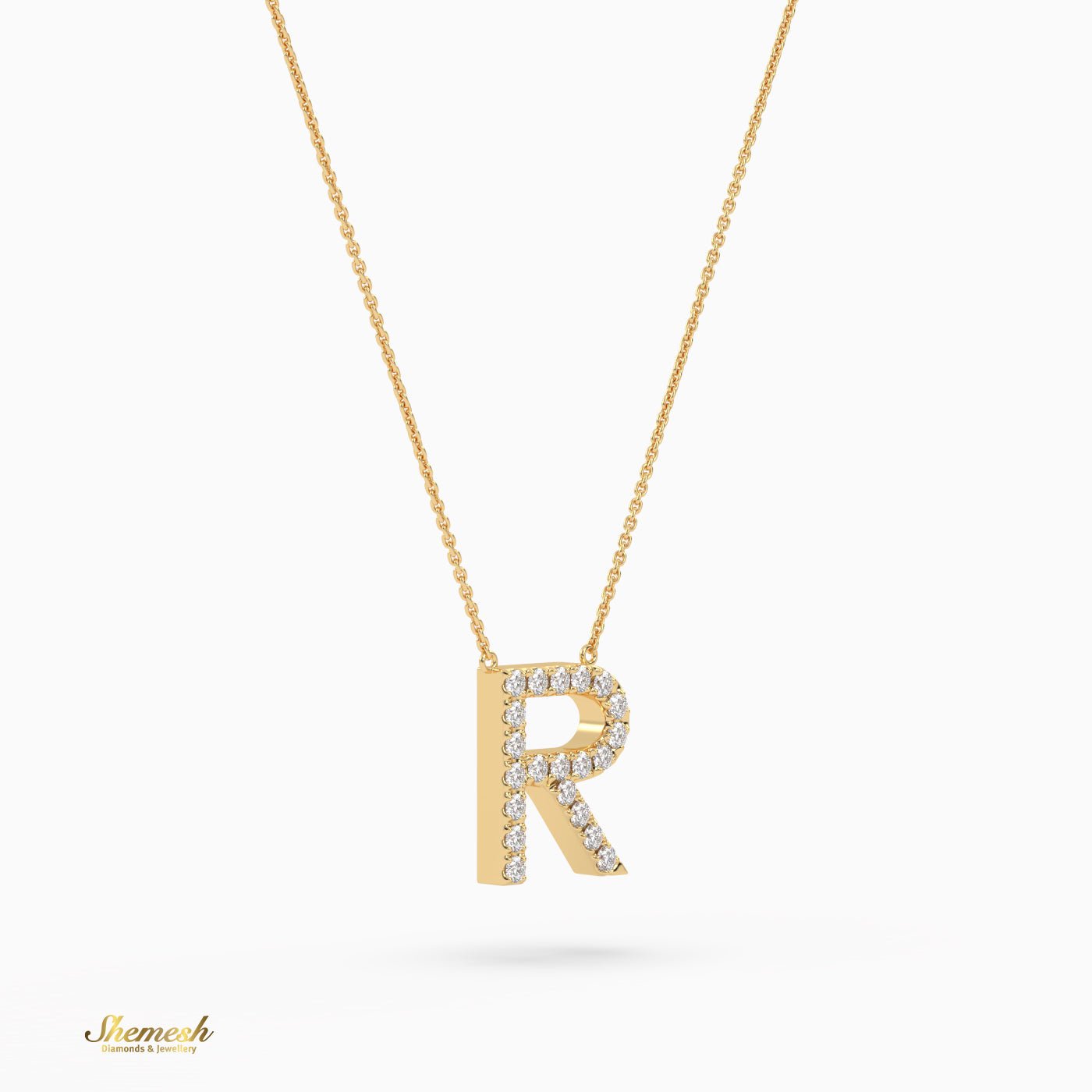 18K Gold Round Cut Diamonds "R" Initial Pendant - shemesh_diamonds