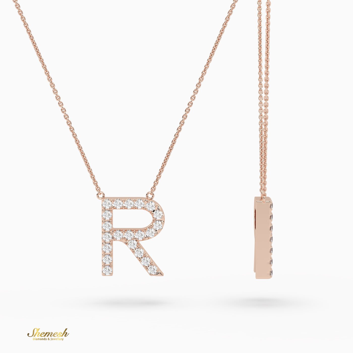 18K Gold Round Cut Diamonds "R" Initial Pendant - shemesh_diamonds