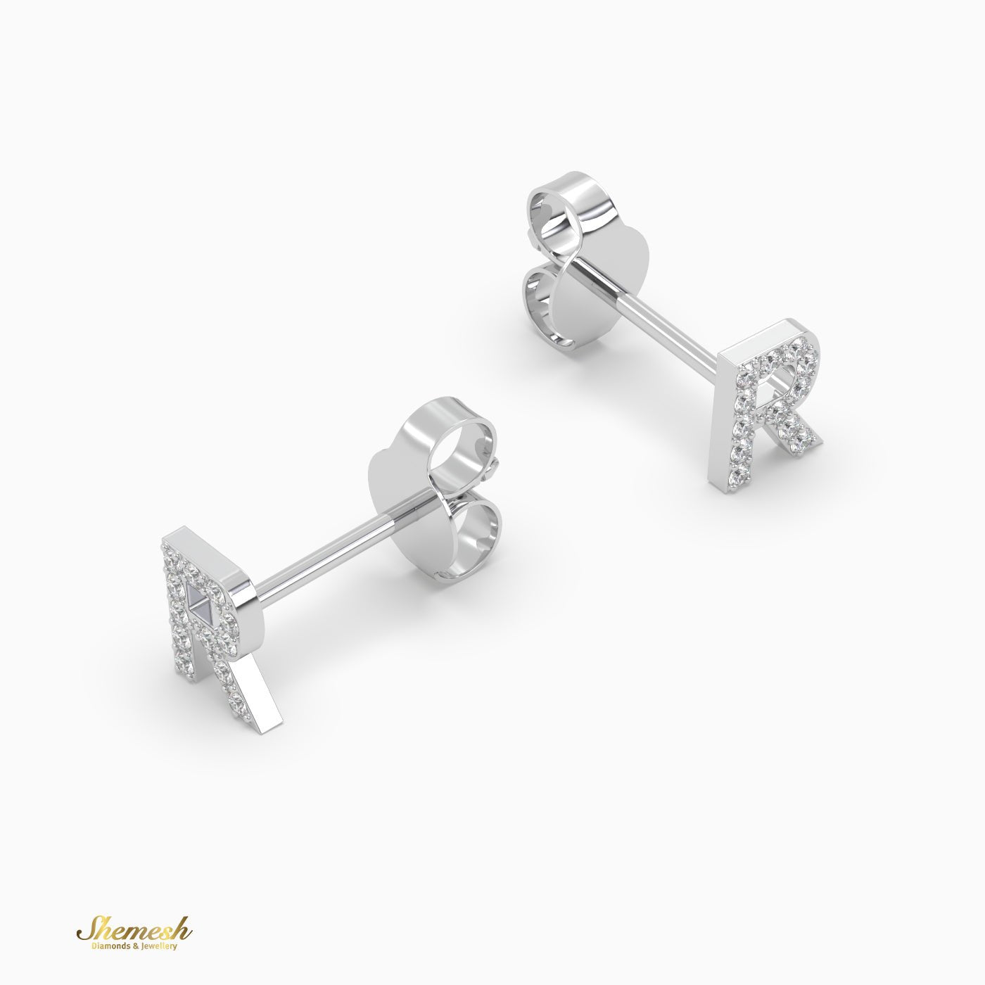 18K Gold "R" Initial Stud Earrings - shemesh_diamonds