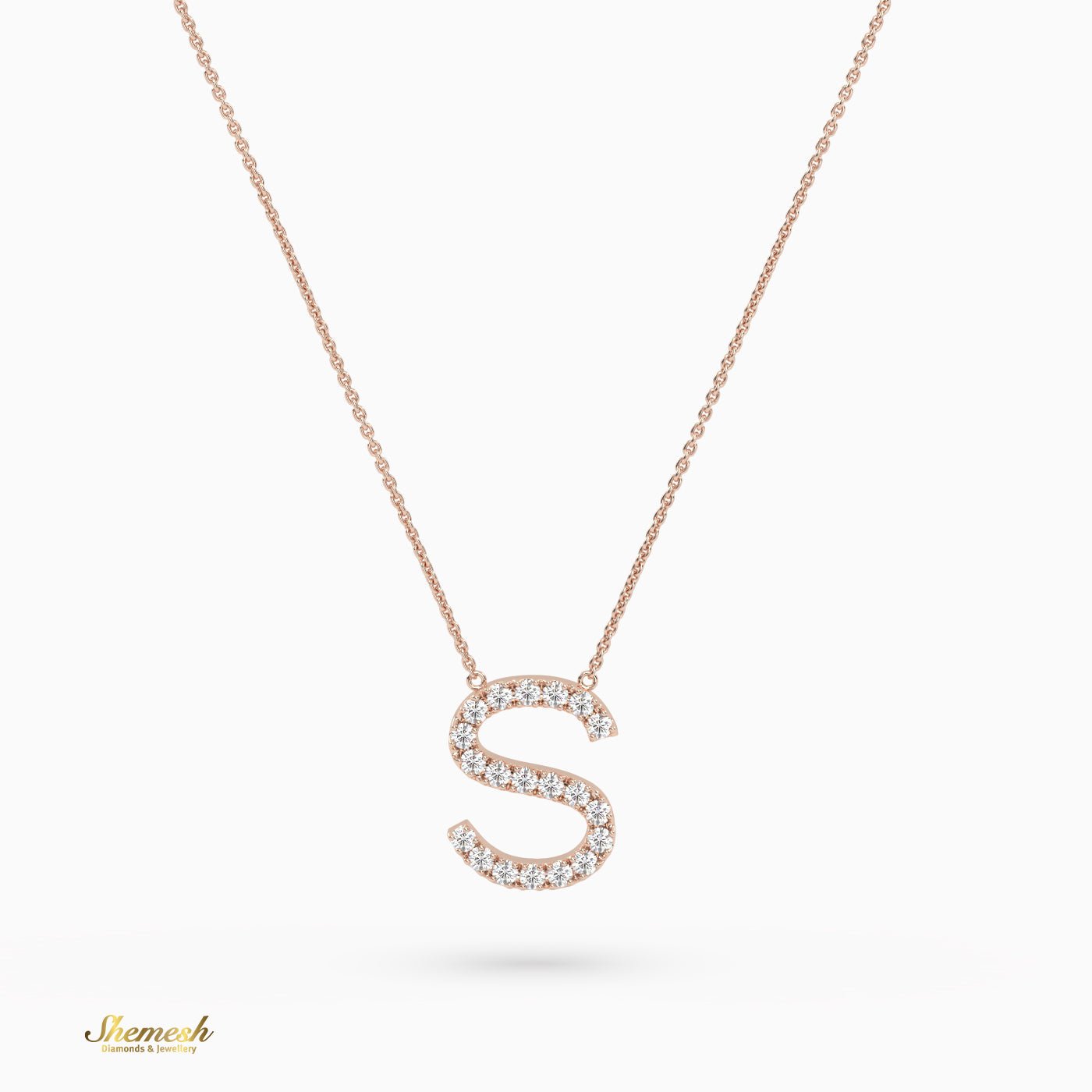 18K Gold Round Cut Diamonds "S" Initial Pendant - shemesh_diamonds