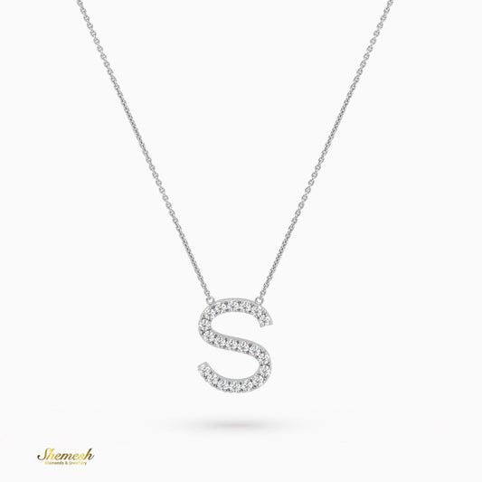 18K Gold Round Cut Diamonds "S" Initial Pendant - shemesh_diamonds