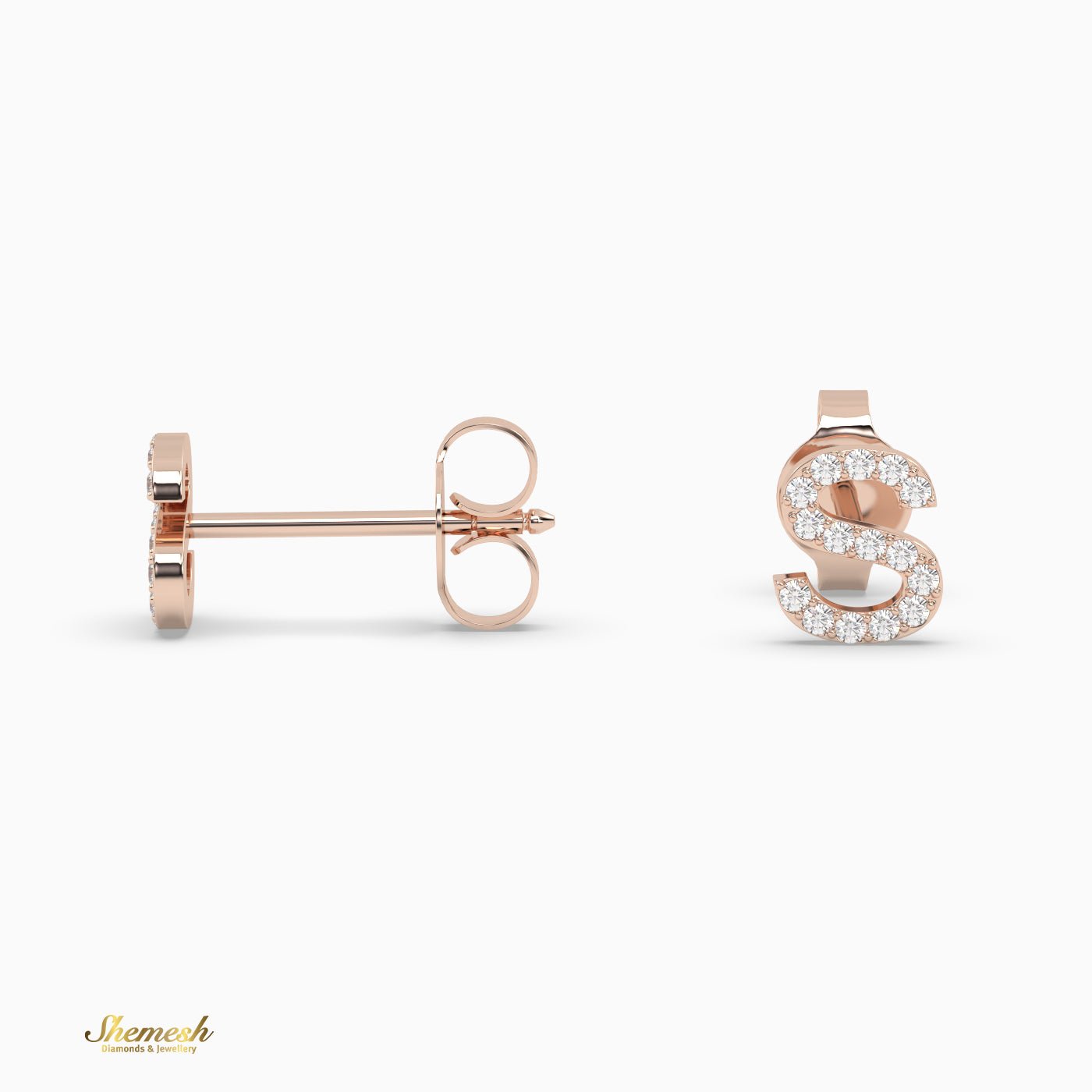 18K Gold "S" Initial Stud Earrings - shemesh_diamonds