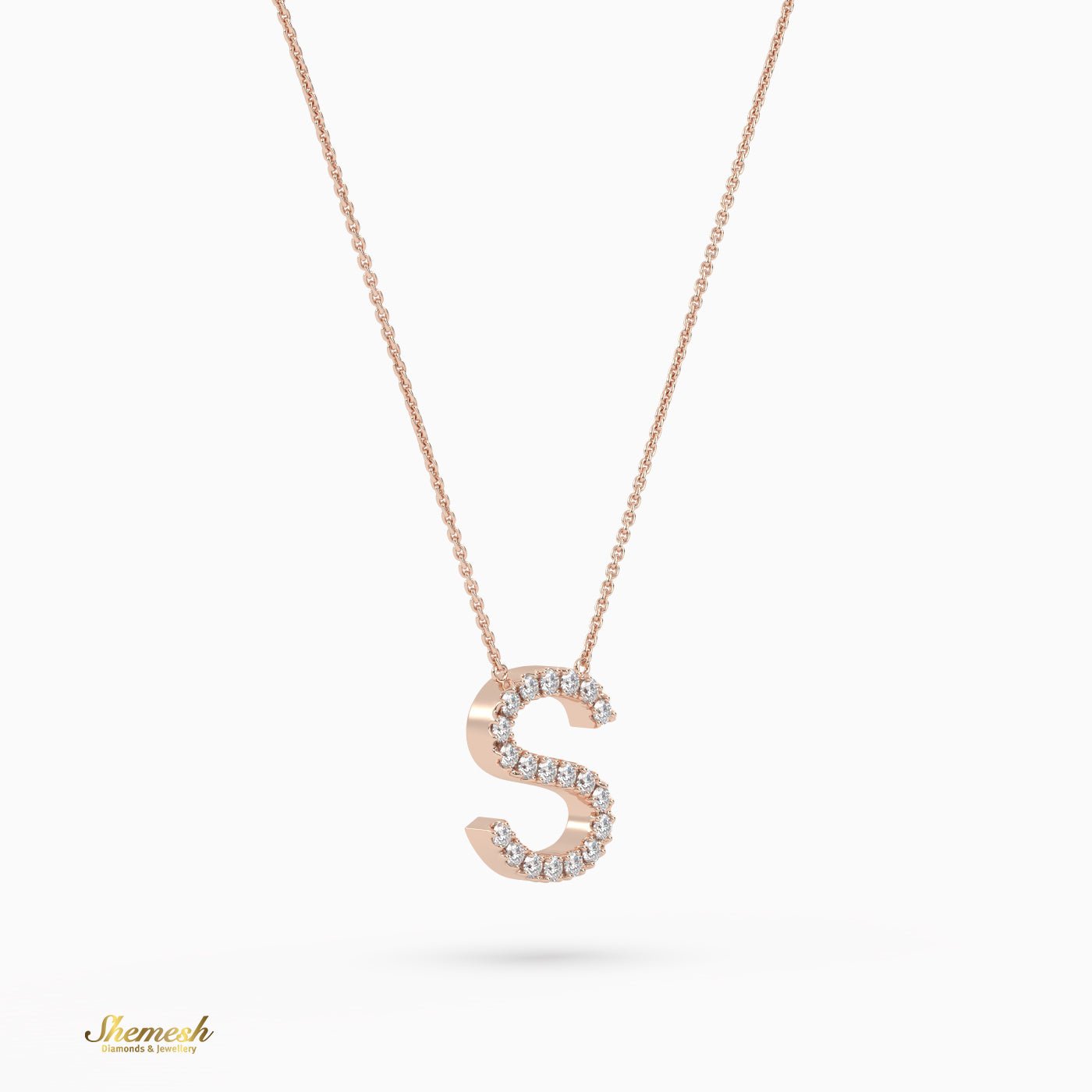 18K Gold Round Cut Diamonds "S" Initial Pendant - shemesh_diamonds