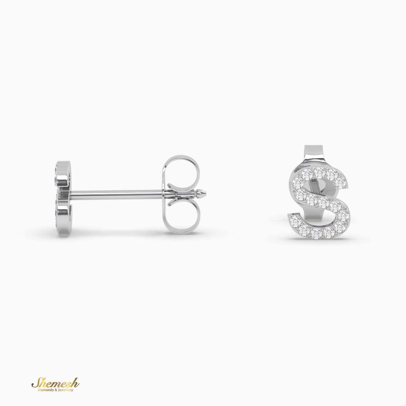 18K Gold "S" Initial Stud Earrings - shemesh_diamonds