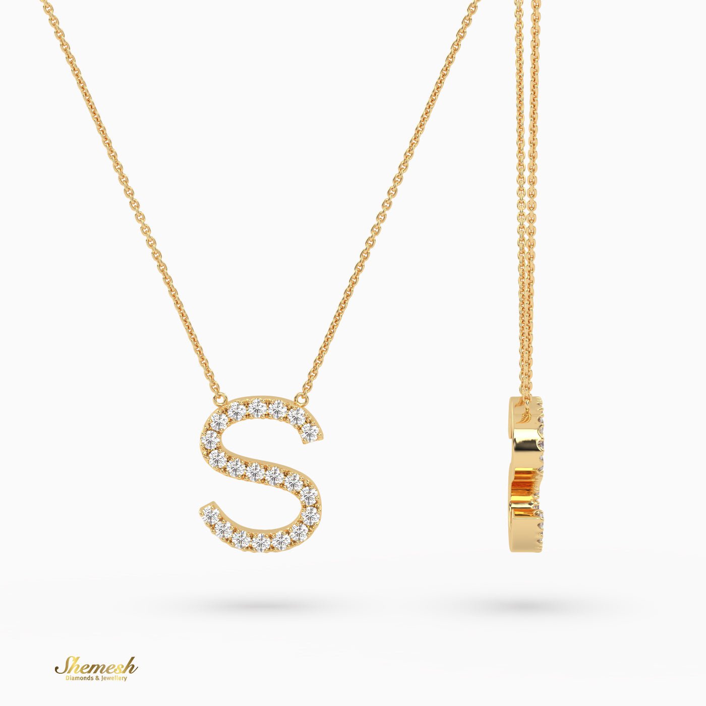 18K Gold Round Cut Diamonds "S" Initial Pendant - shemesh_diamonds