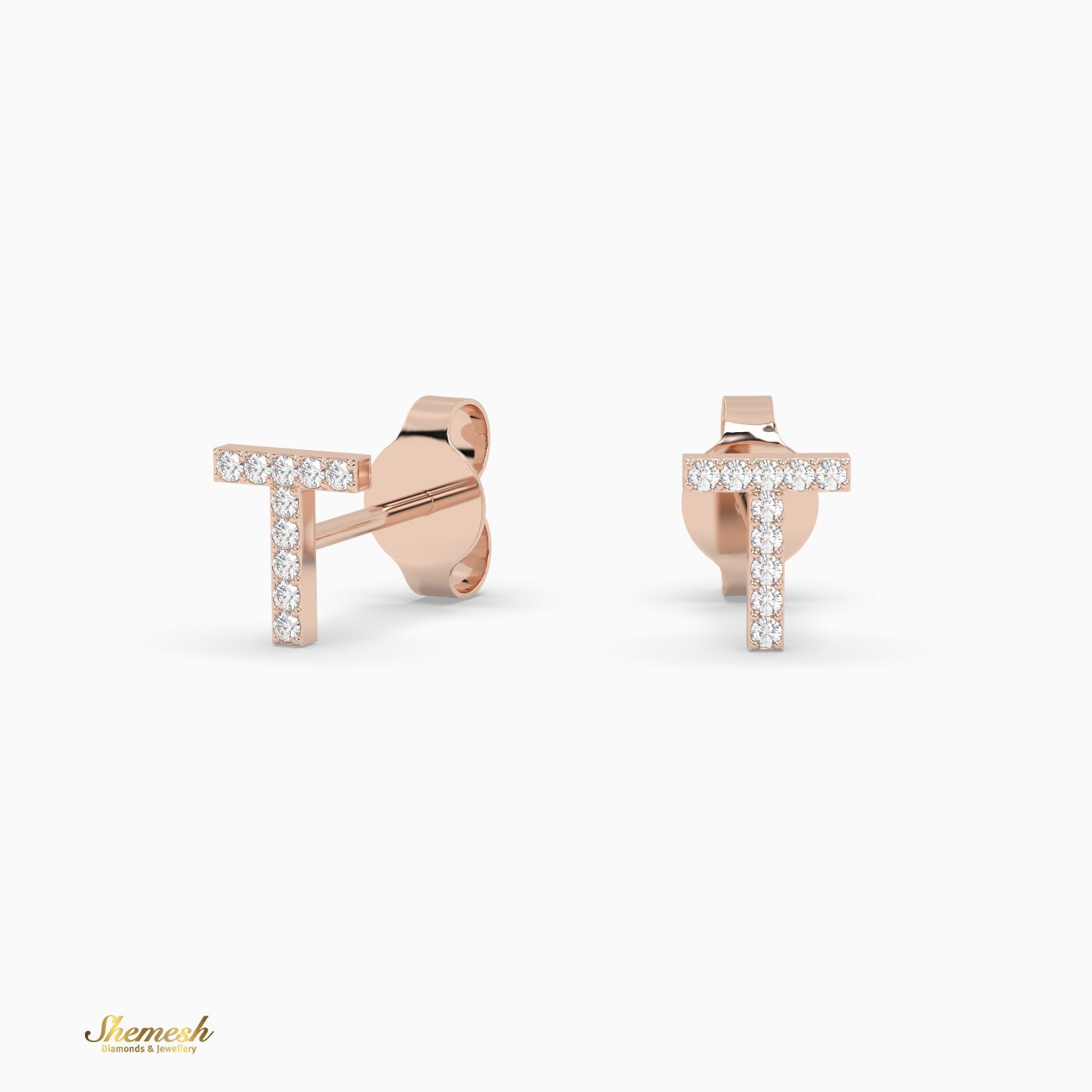 18K Gold "T" Initial Stud Earrings - shemesh_diamonds