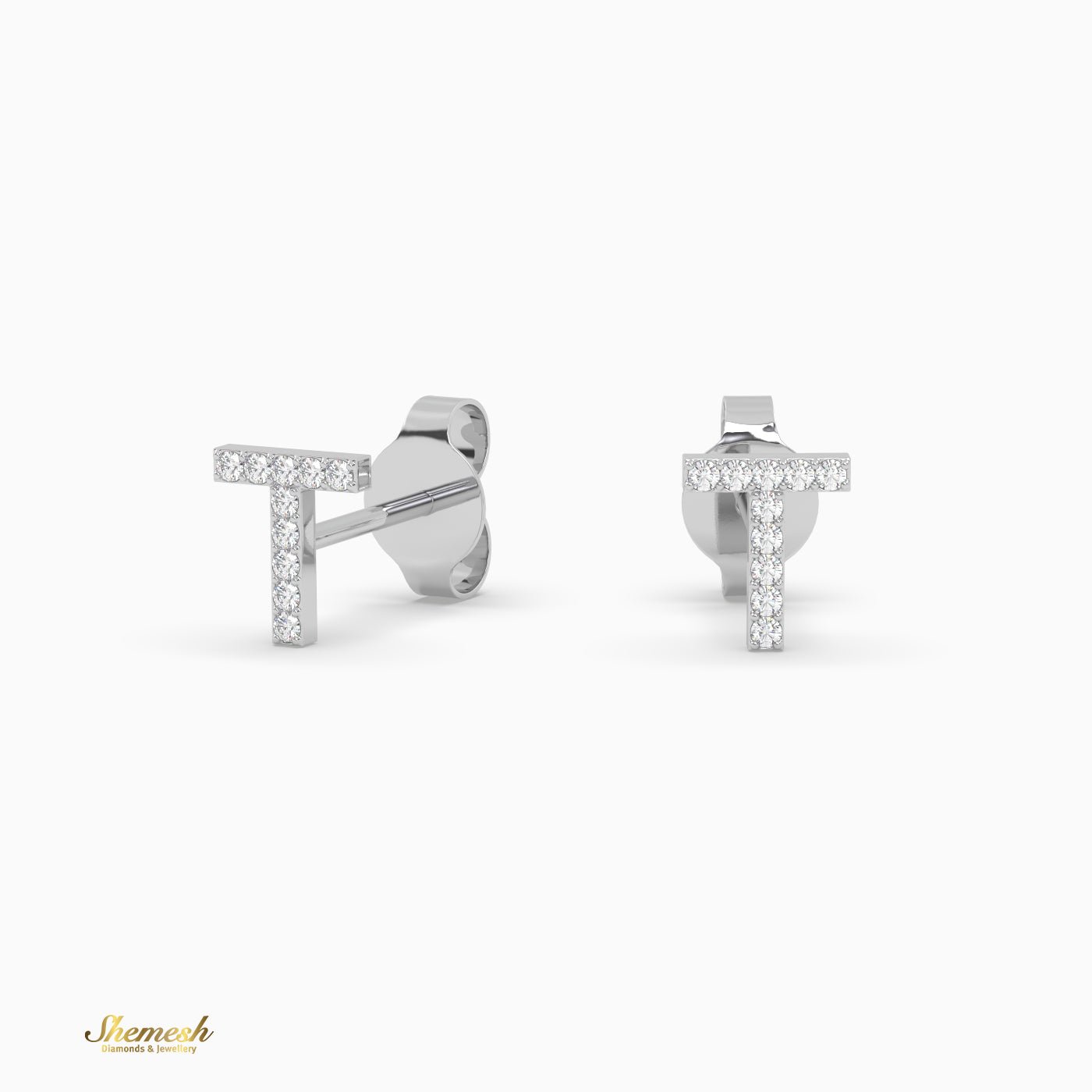 18K Gold "T" Initial Stud Earrings - shemesh_diamonds