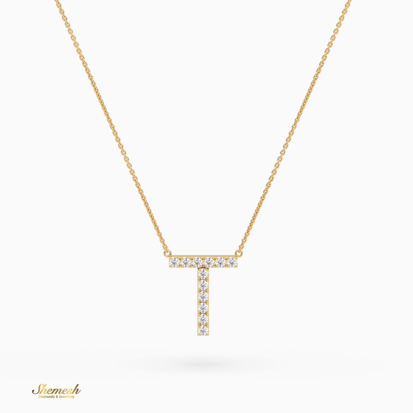 18K Gold Round Cut Diamonds "T" Initial Pendant - shemesh_diamonds