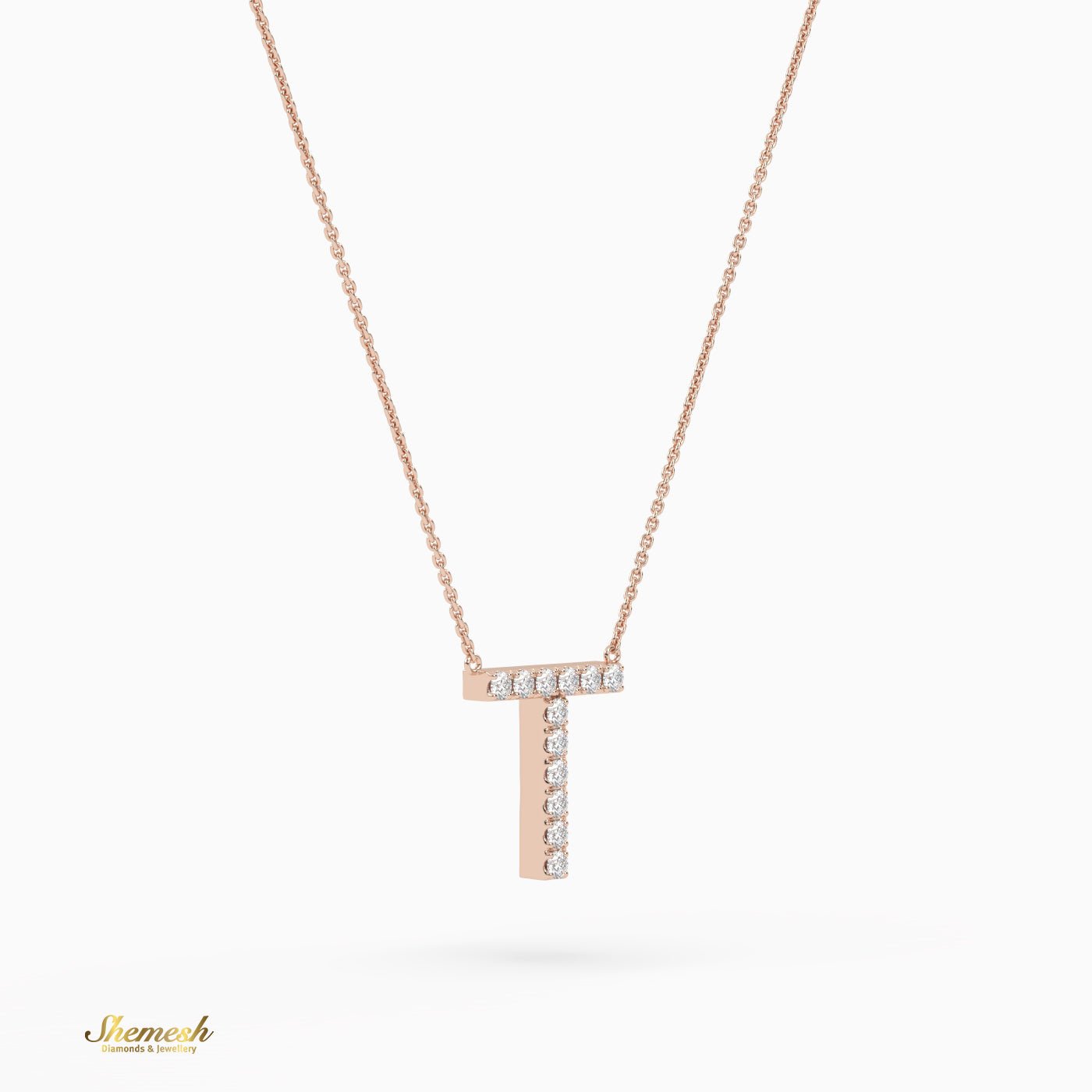 18K Gold Round Cut Diamonds "T" Initial Pendant - shemesh_diamonds