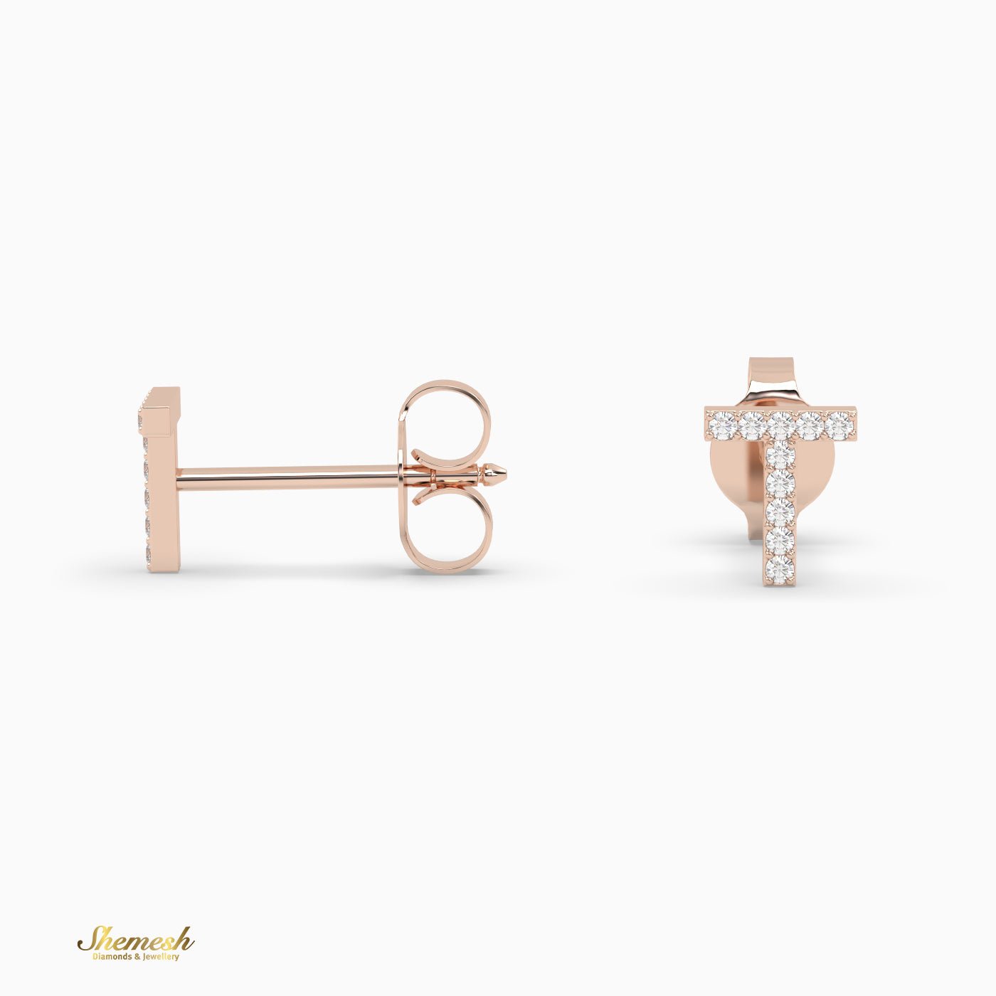 18K Gold "T" Initial Stud Earrings - shemesh_diamonds