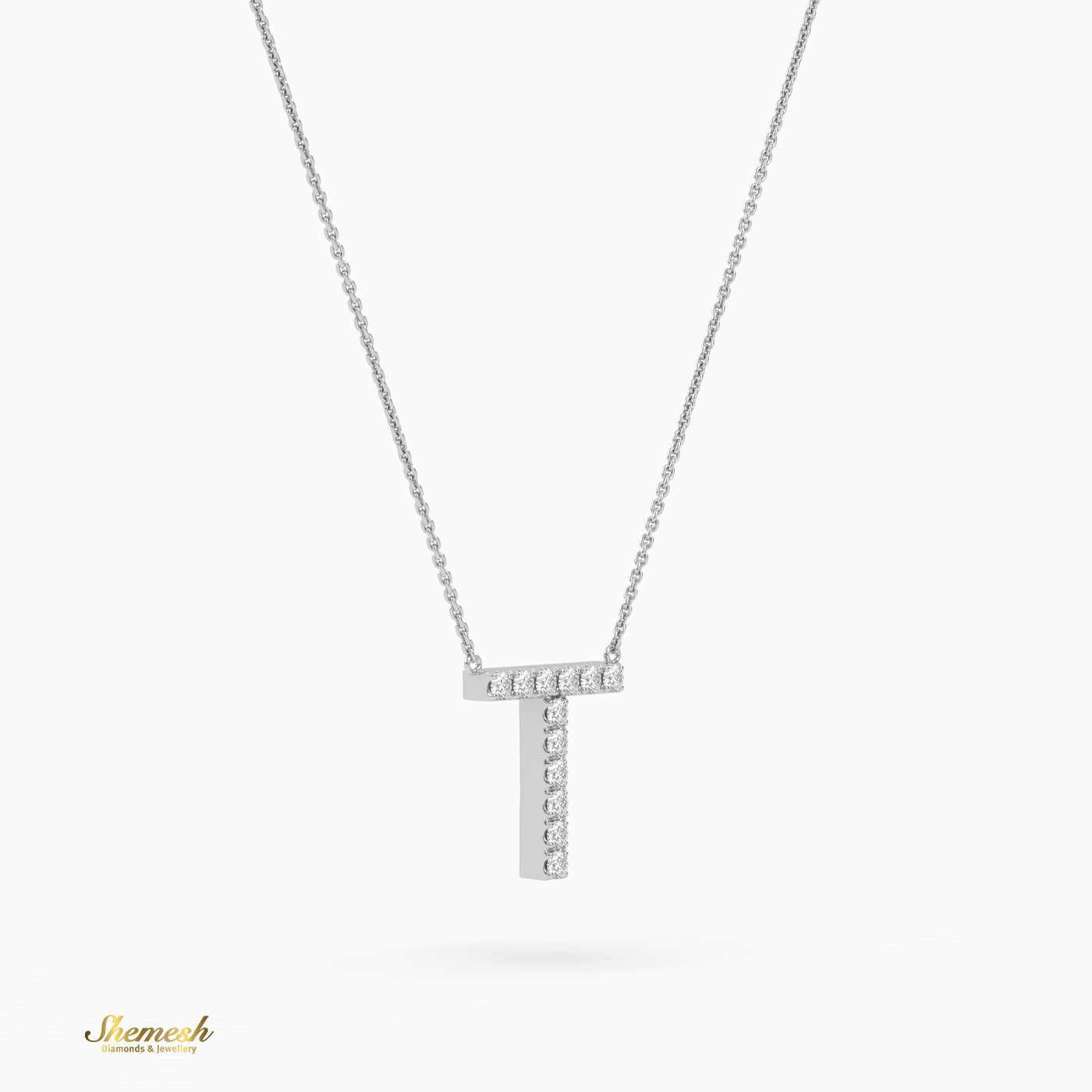 18K Gold Round Cut Diamonds "T" Initial Pendant - shemesh_diamonds