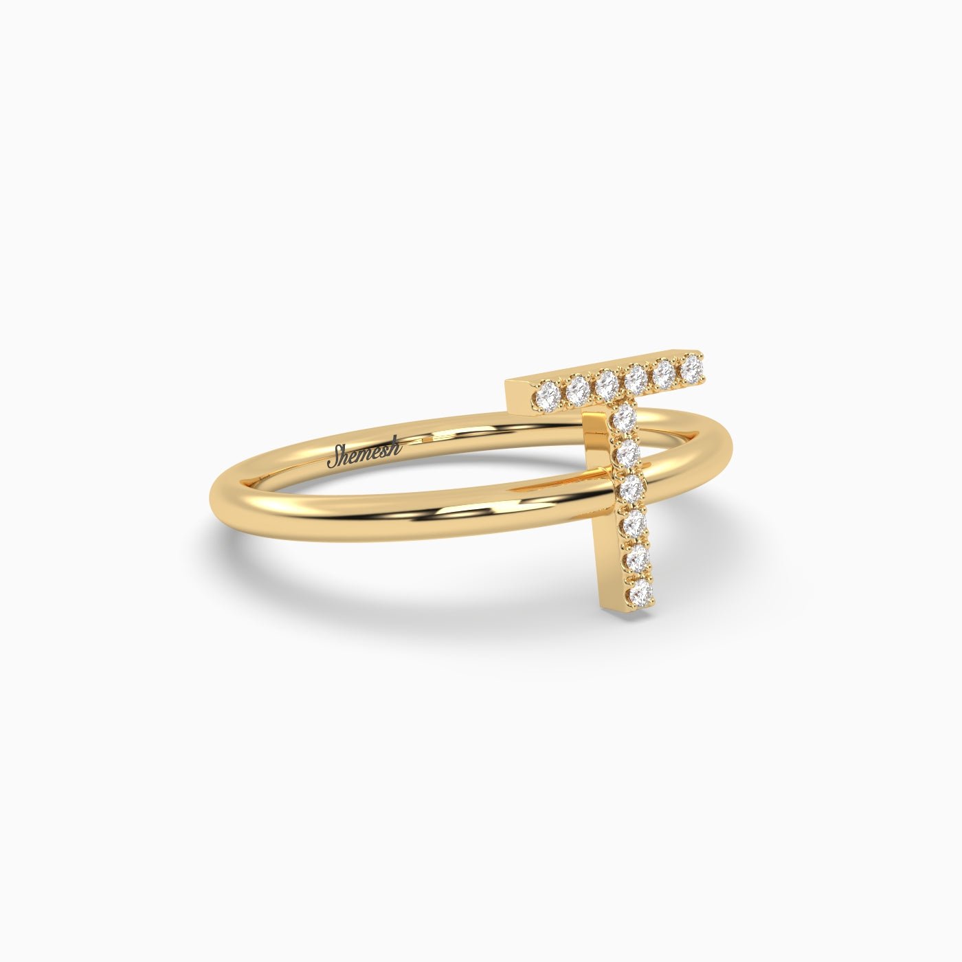 18K Gold "T" Initial Ring - shemesh_diamonds