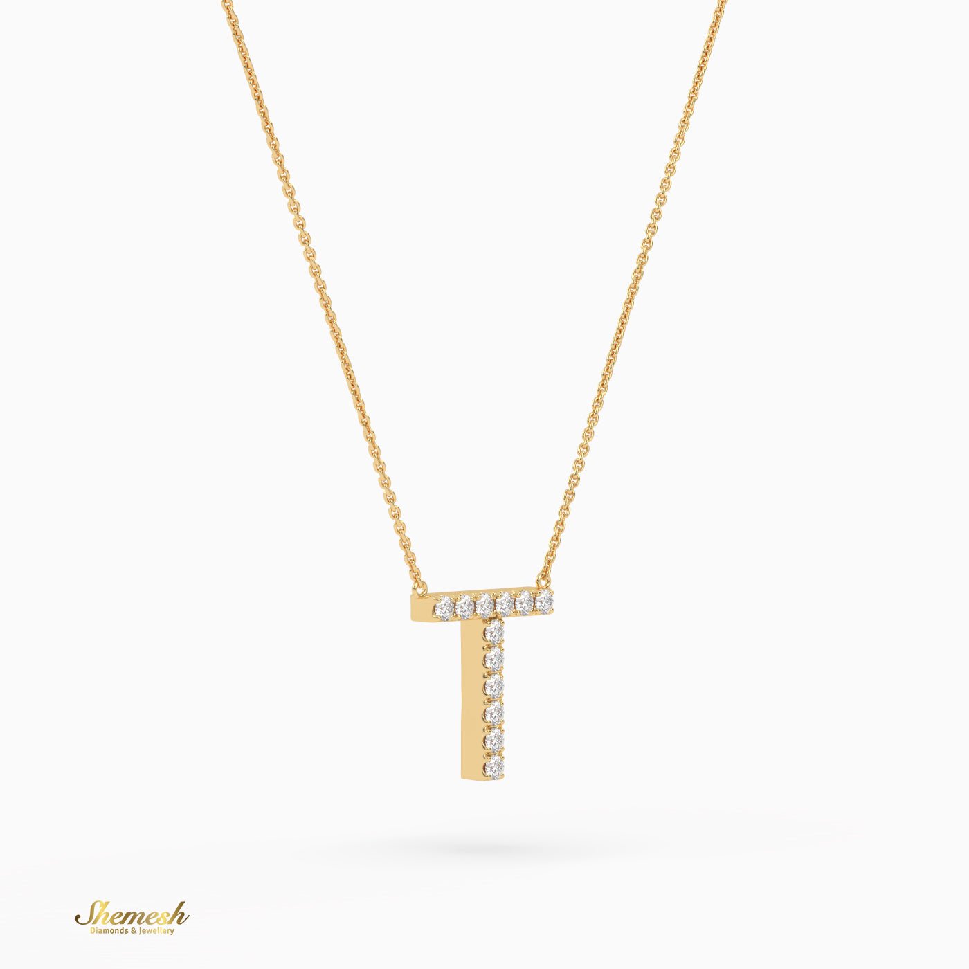 18K Gold Round Cut Diamonds "T" Initial Pendant - shemesh_diamonds