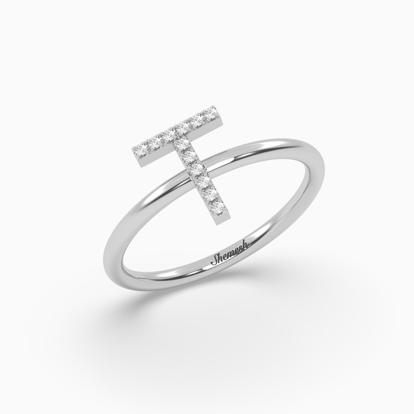 18K Gold "T" Initial Ring - shemesh_diamonds