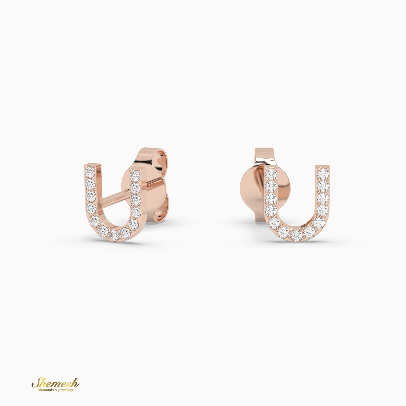 18K Gold "U" Initial Stud Earrings - shemesh_diamonds