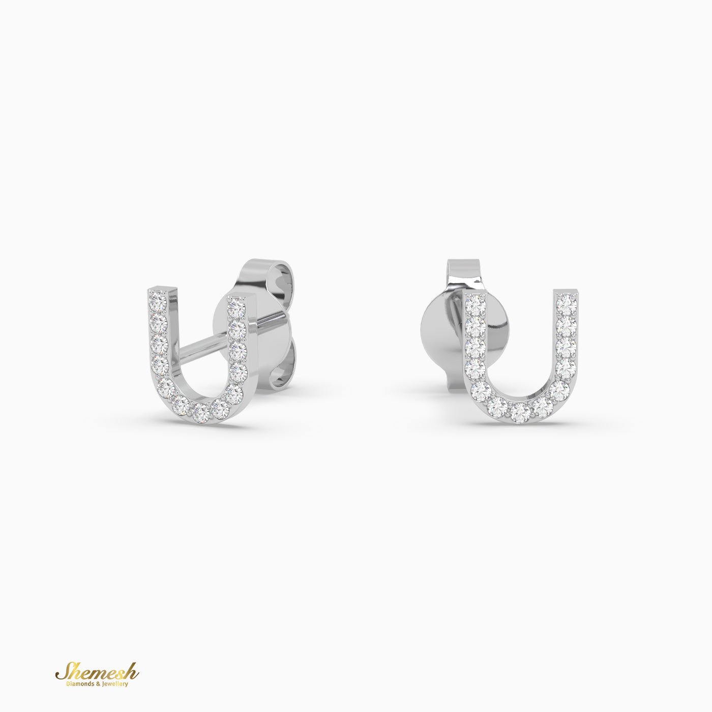 18K Gold "U" Initial Stud Earrings - shemesh_diamonds