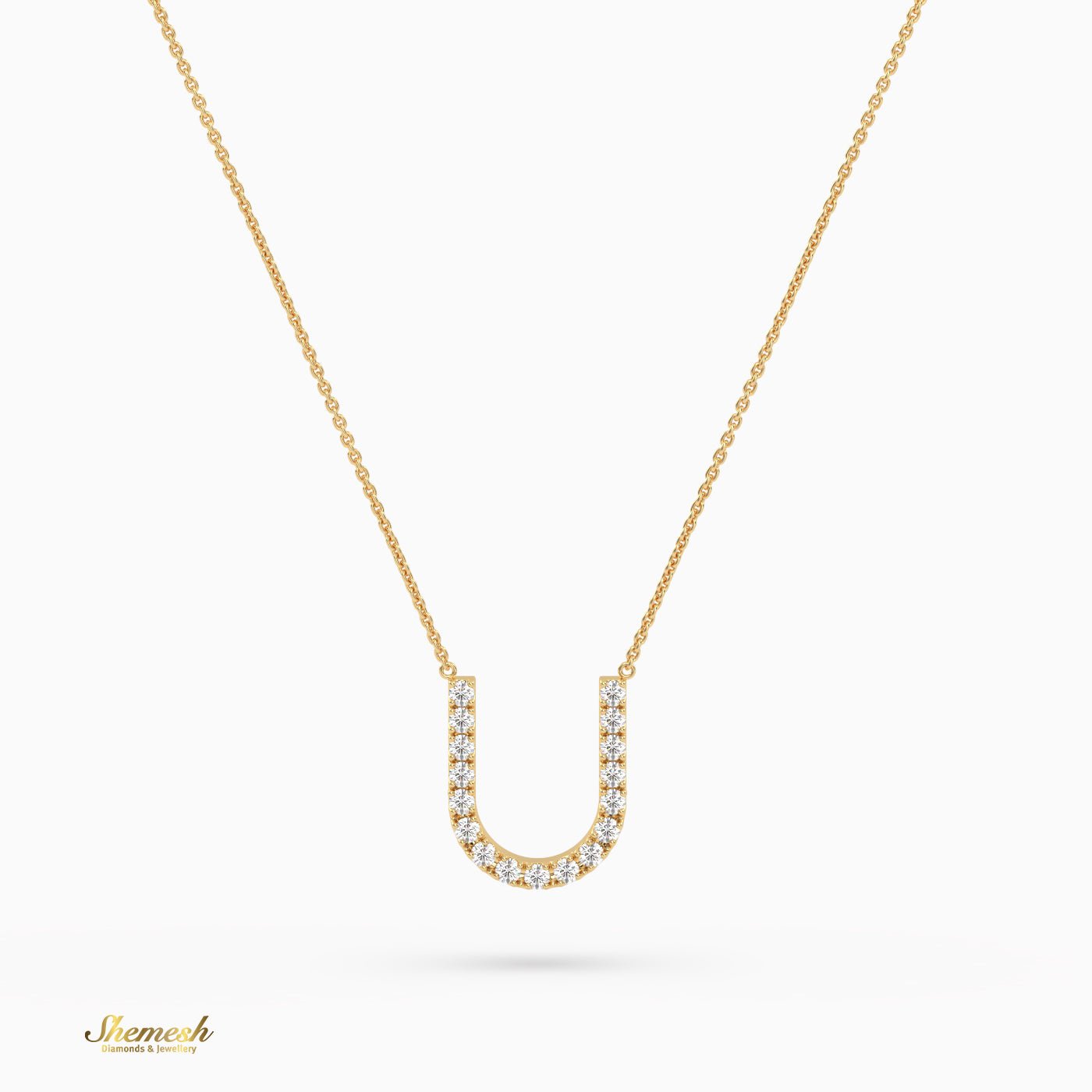 18K Gold Round Cut Diamonds "U" Initial Pendant - shemesh_diamonds