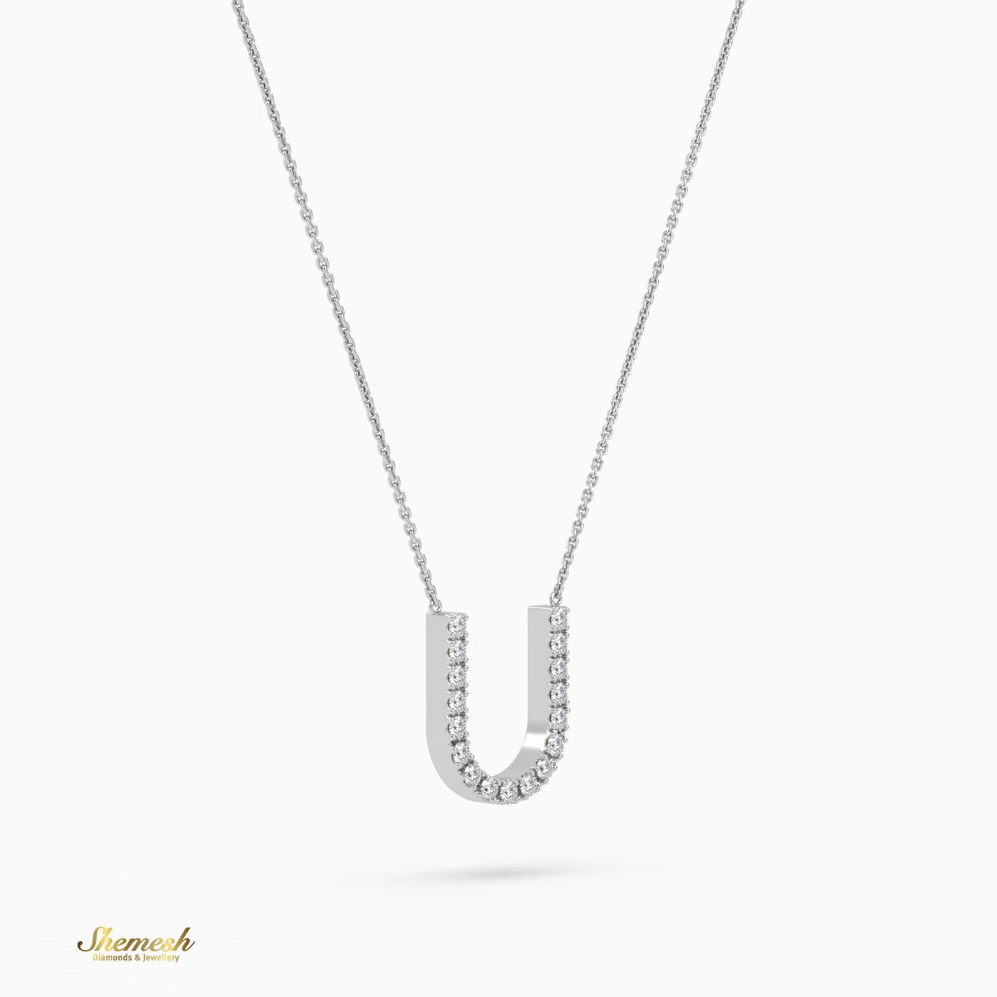 18K Gold Round Cut Diamonds "U" Initial Pendant - shemesh_diamonds