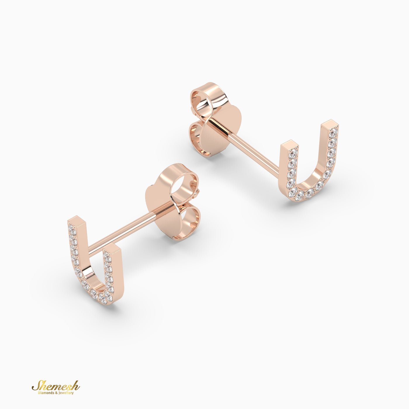 18K Gold "U" Initial Stud Earrings - shemesh_diamonds