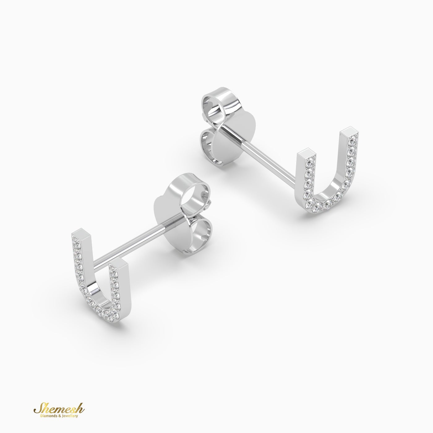 18K Gold "U" Initial Stud Earrings - shemesh_diamonds