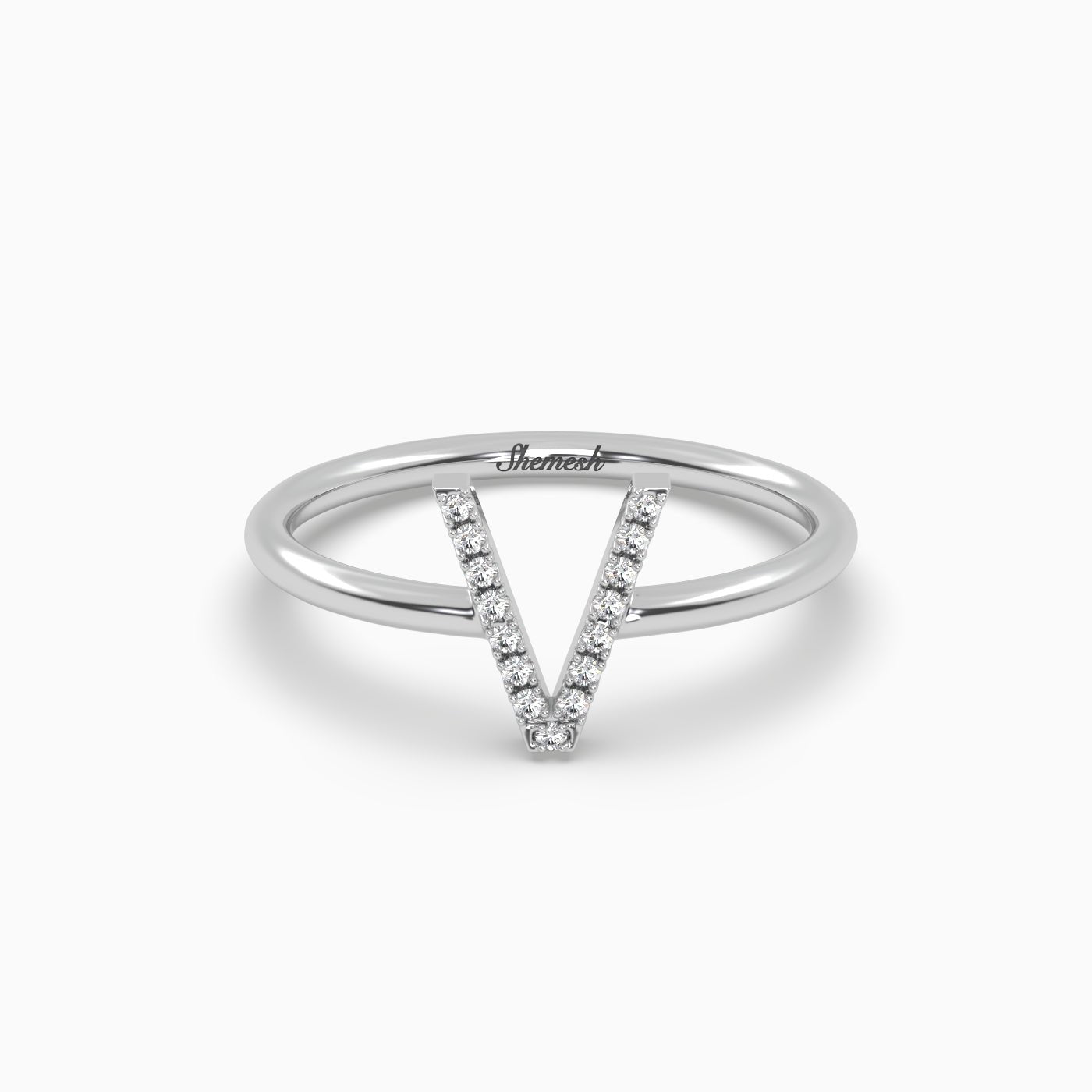 18K Gold "V" Initial Ring - shemesh_diamonds