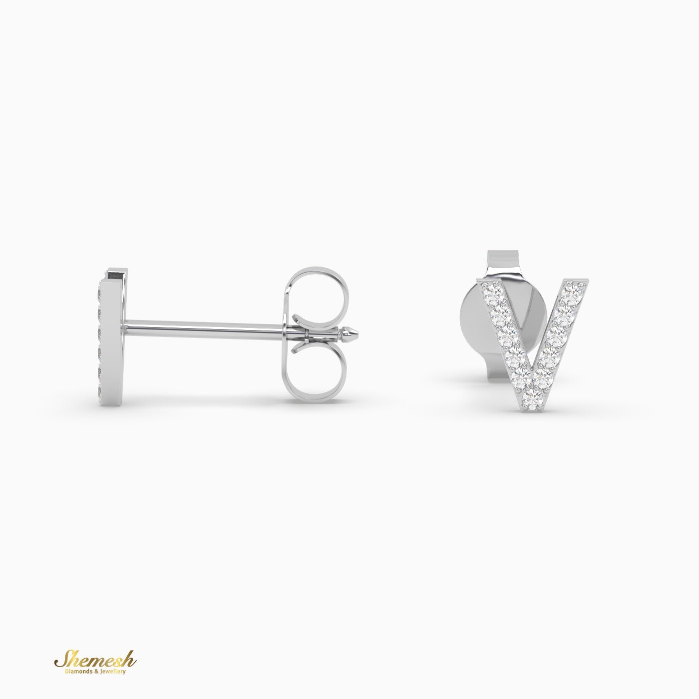 18K Gold "V" Initial Stud Earrings - shemesh_diamonds