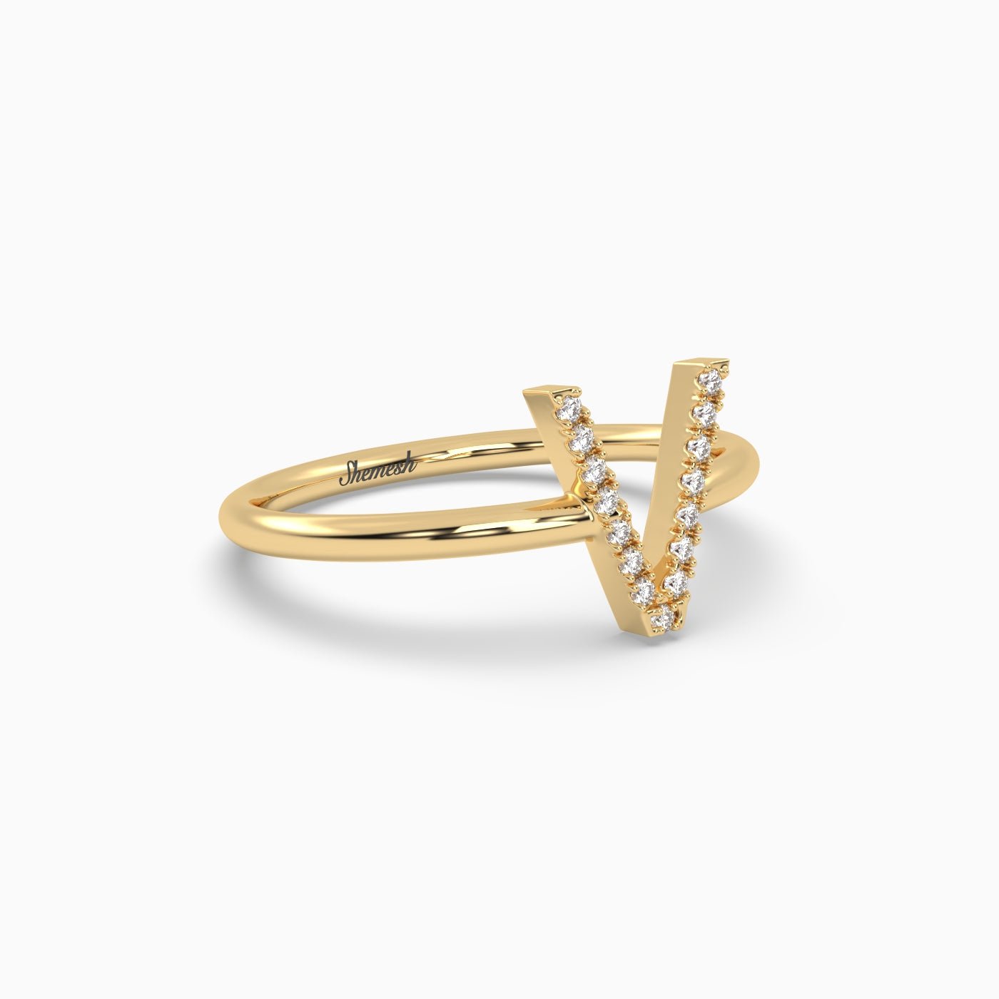 18K Gold "V" Initial Ring - shemesh_diamonds