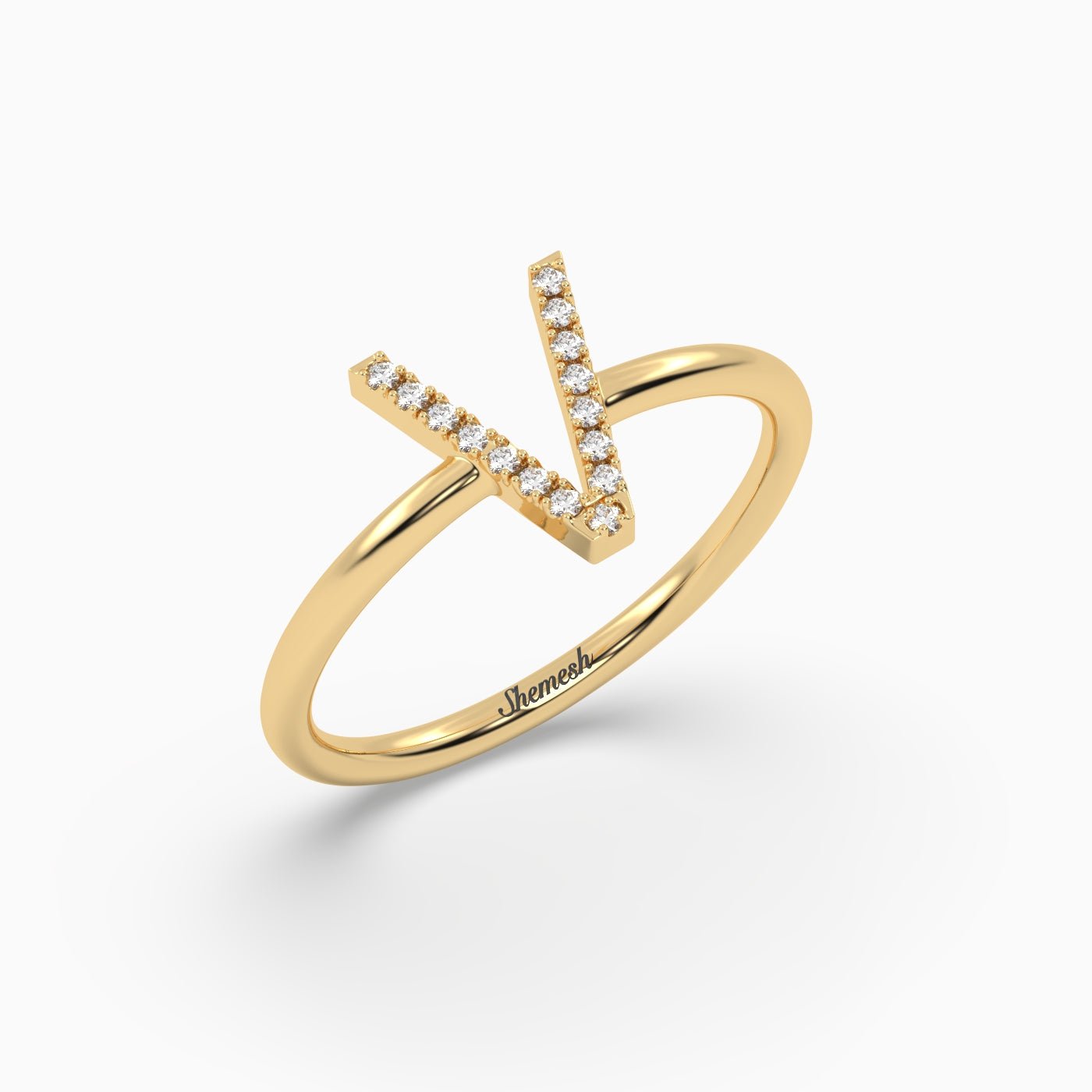 18K Gold "V" Initial Ring - shemesh_diamonds