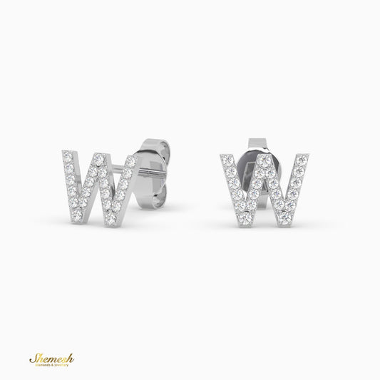 18K Gold "W" Initial Stud Earrings - shemesh_diamonds