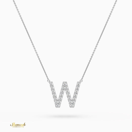 18K Gold Round Cut Diamonds "W" Initial Pendant - shemesh_diamonds