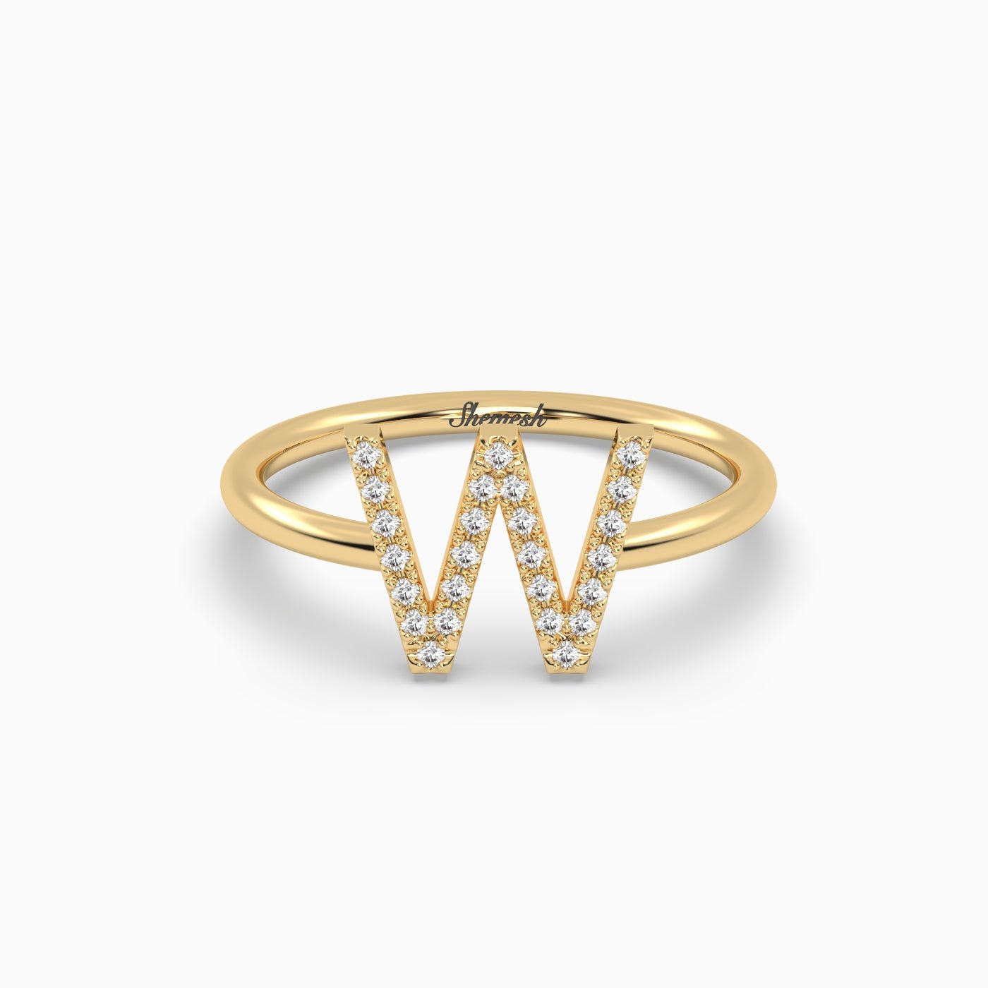 18K Gold "W" Initial Ring - shemesh_diamonds