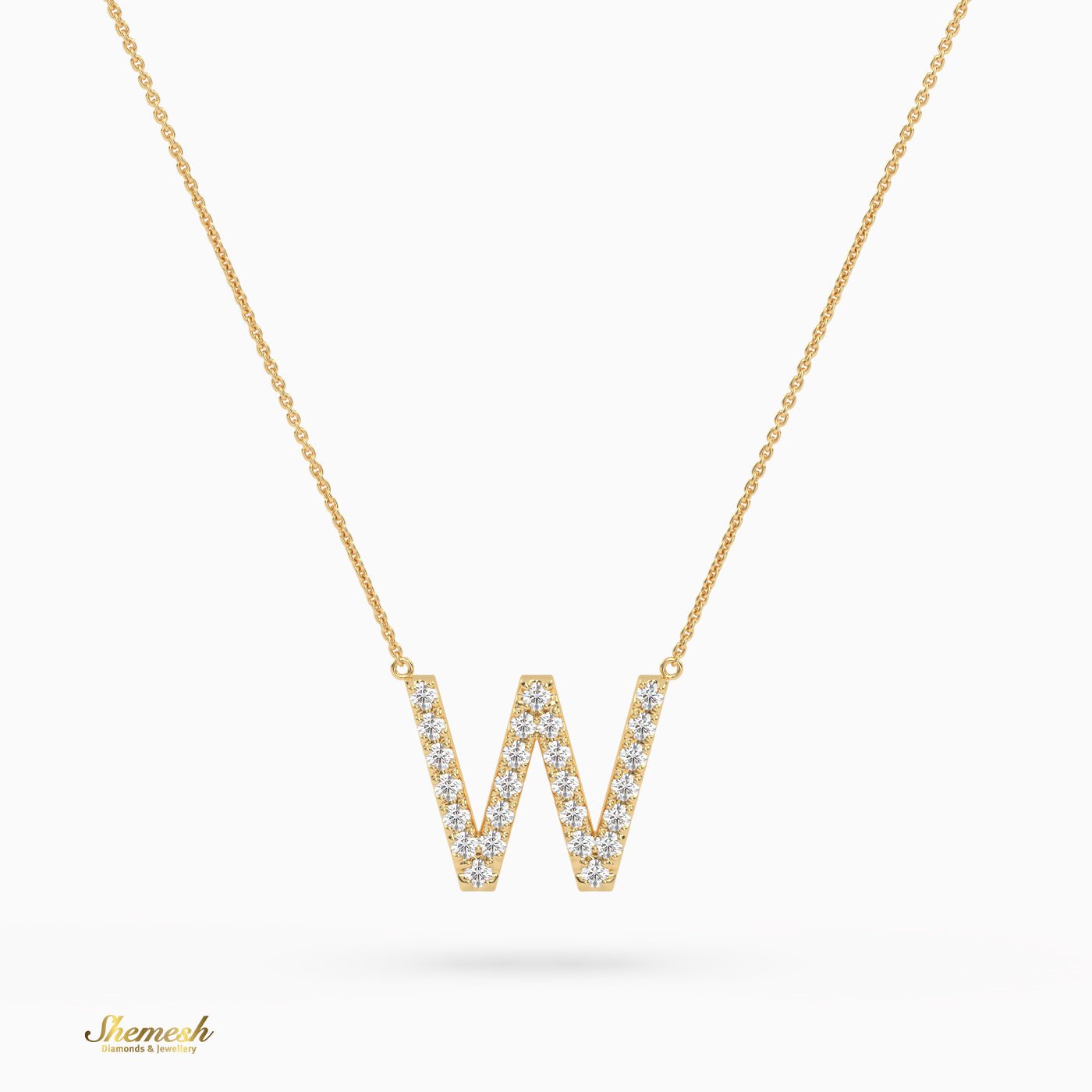 18K Gold Round Cut Diamonds "W" Initial Pendant - shemesh_diamonds