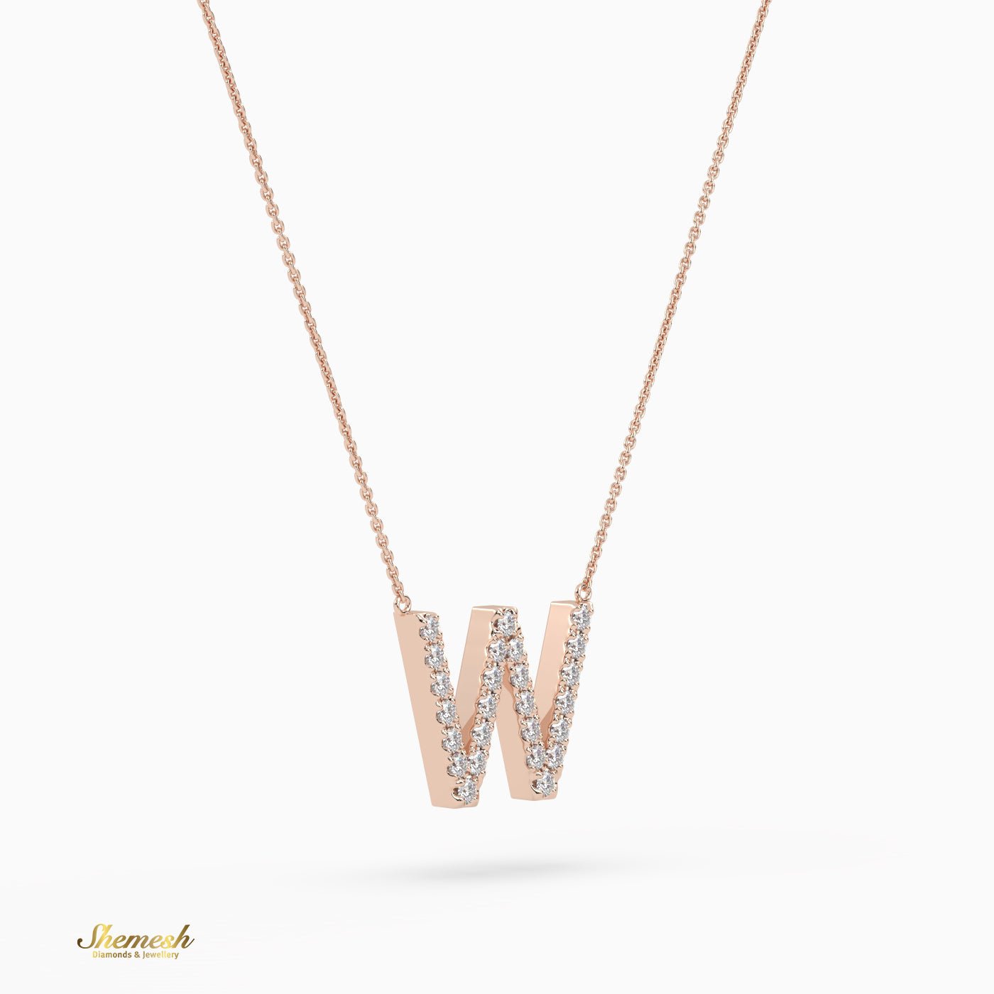 18K Gold Round Cut Diamonds "W" Initial Pendant - shemesh_diamonds