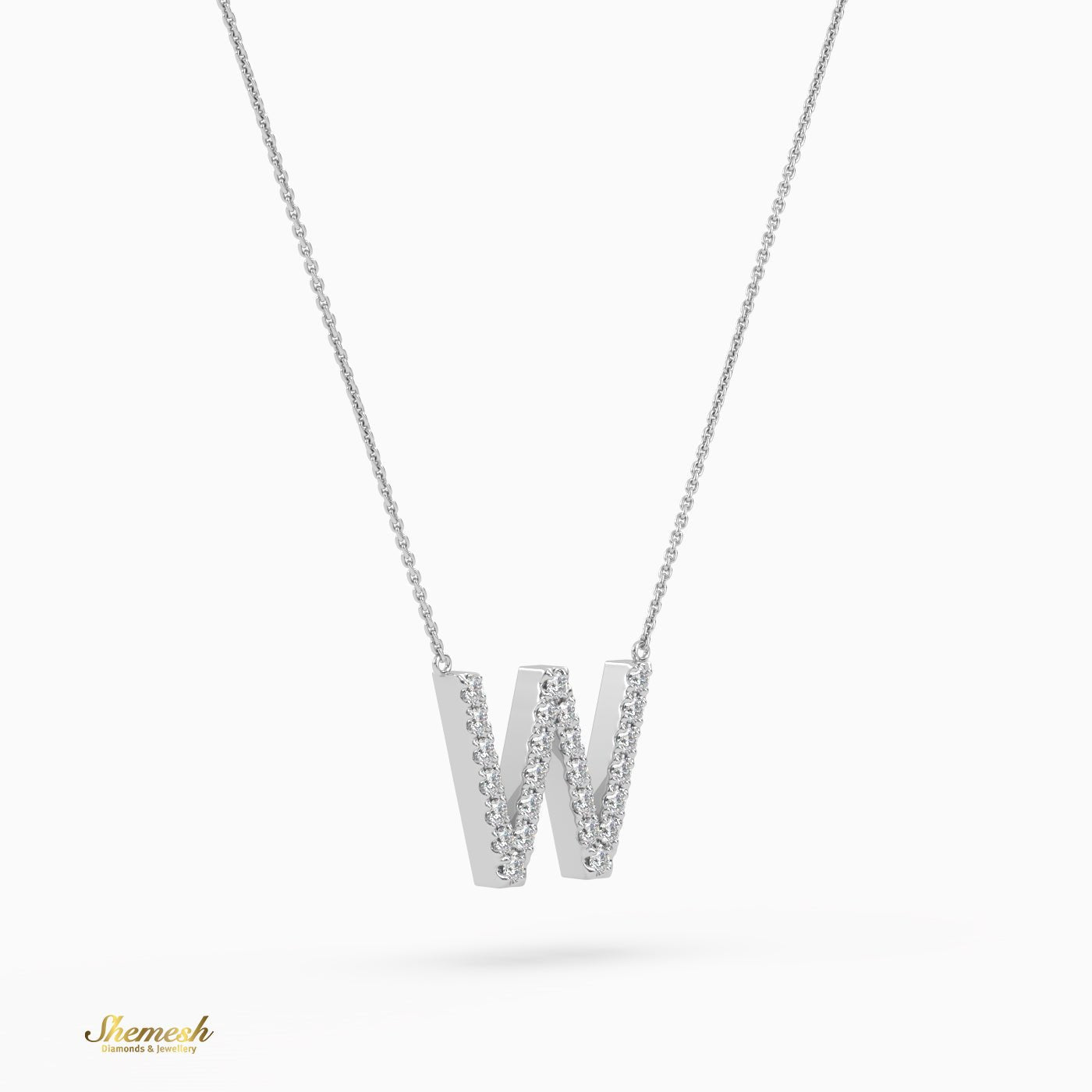 18K Gold Round Cut Diamonds "W" Initial Pendant - shemesh_diamonds