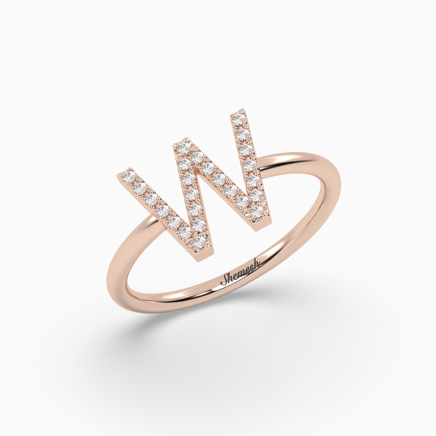 18K Gold "W" Initial Ring - shemesh_diamonds