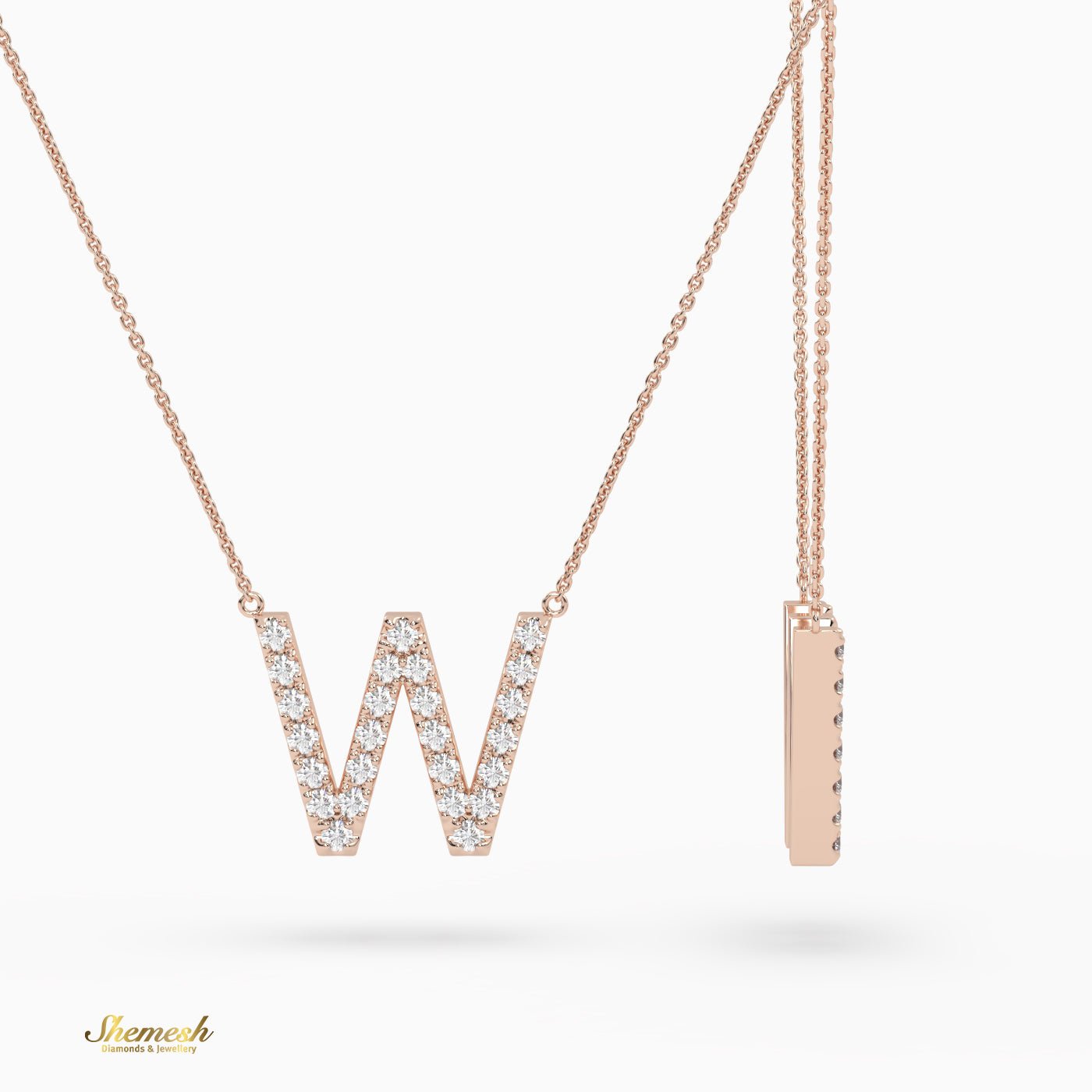 18K Gold Round Cut Diamonds "W" Initial Pendant - shemesh_diamonds