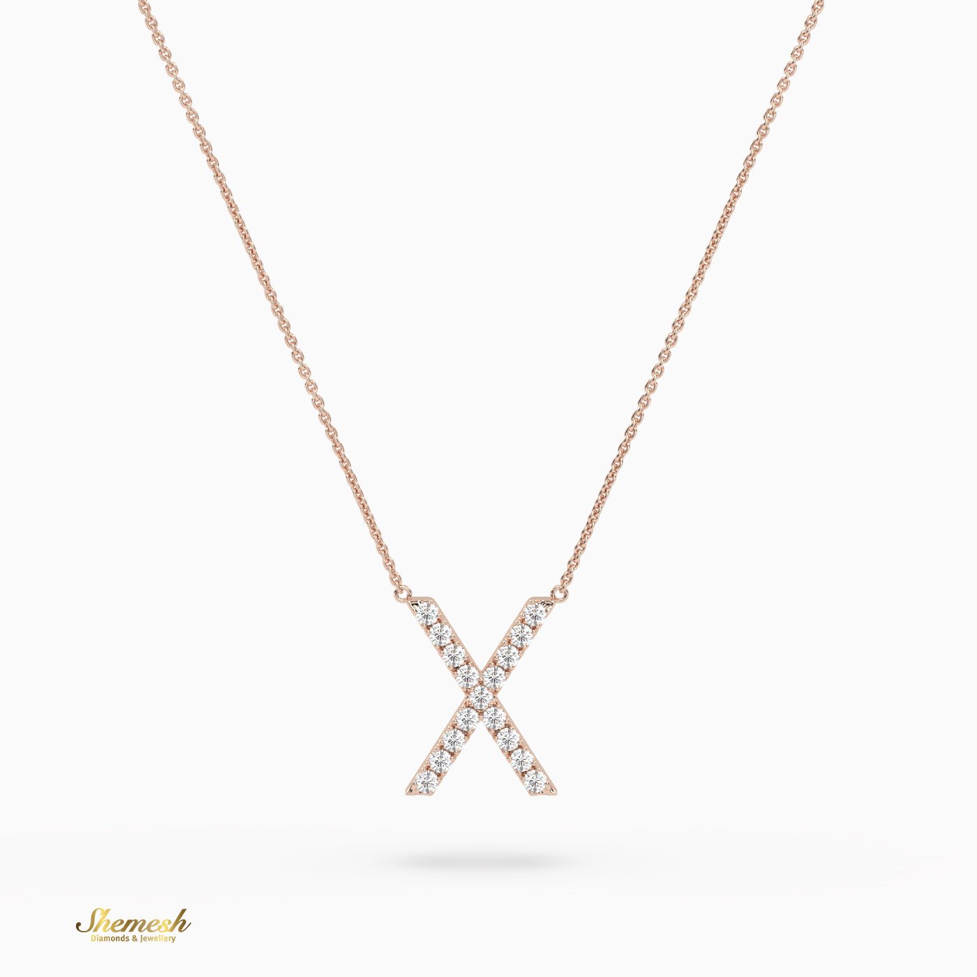 18K Gold Round Cut Diamonds "X" Initial Pendant - shemesh_diamonds