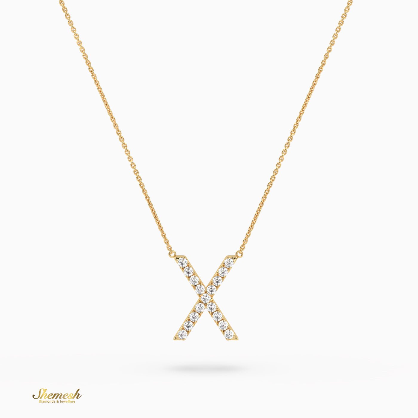 18K Gold Round Cut Diamonds "X" Initial Pendant - shemesh_diamonds