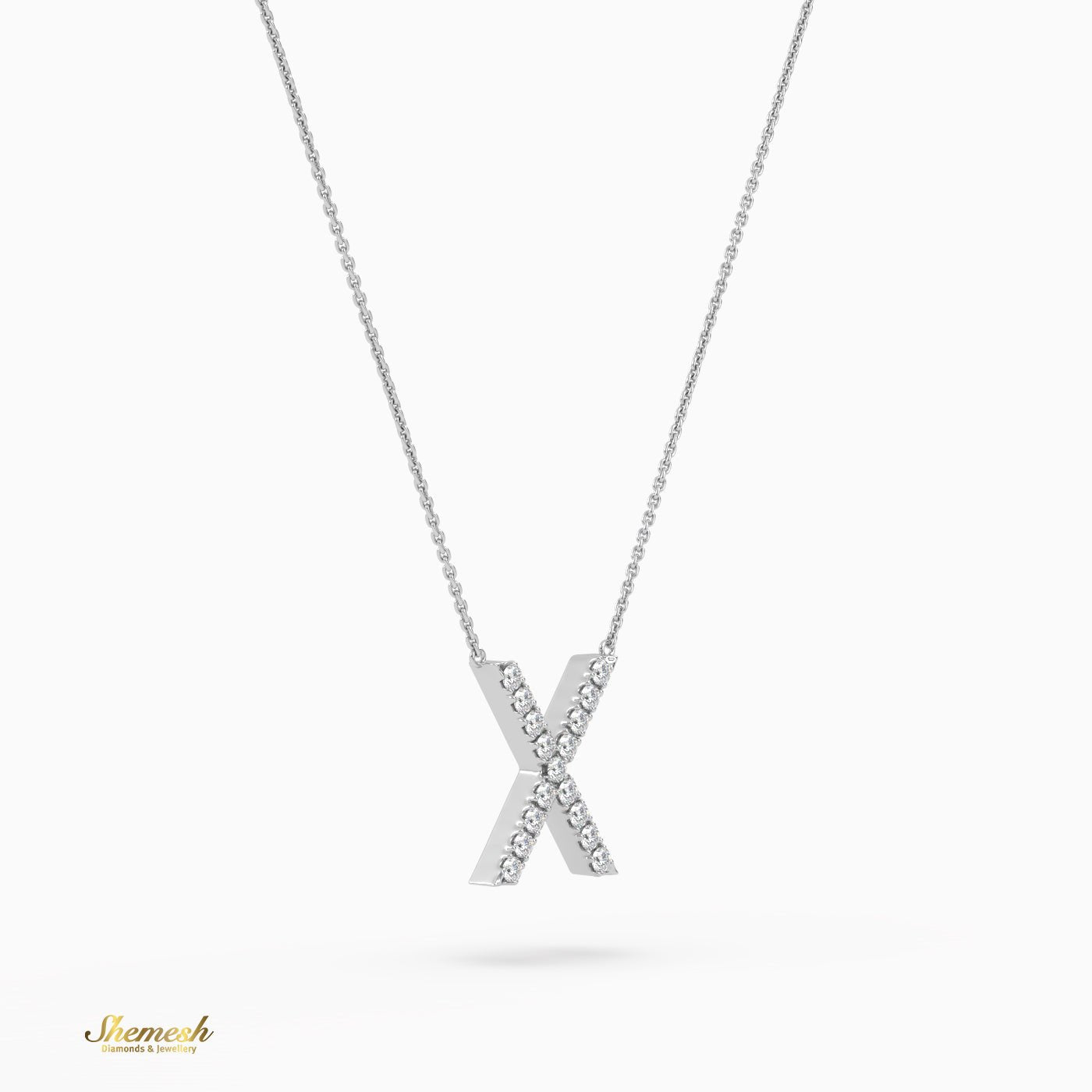 18K Gold Round Cut Diamonds "X" Initial Pendant - shemesh_diamonds