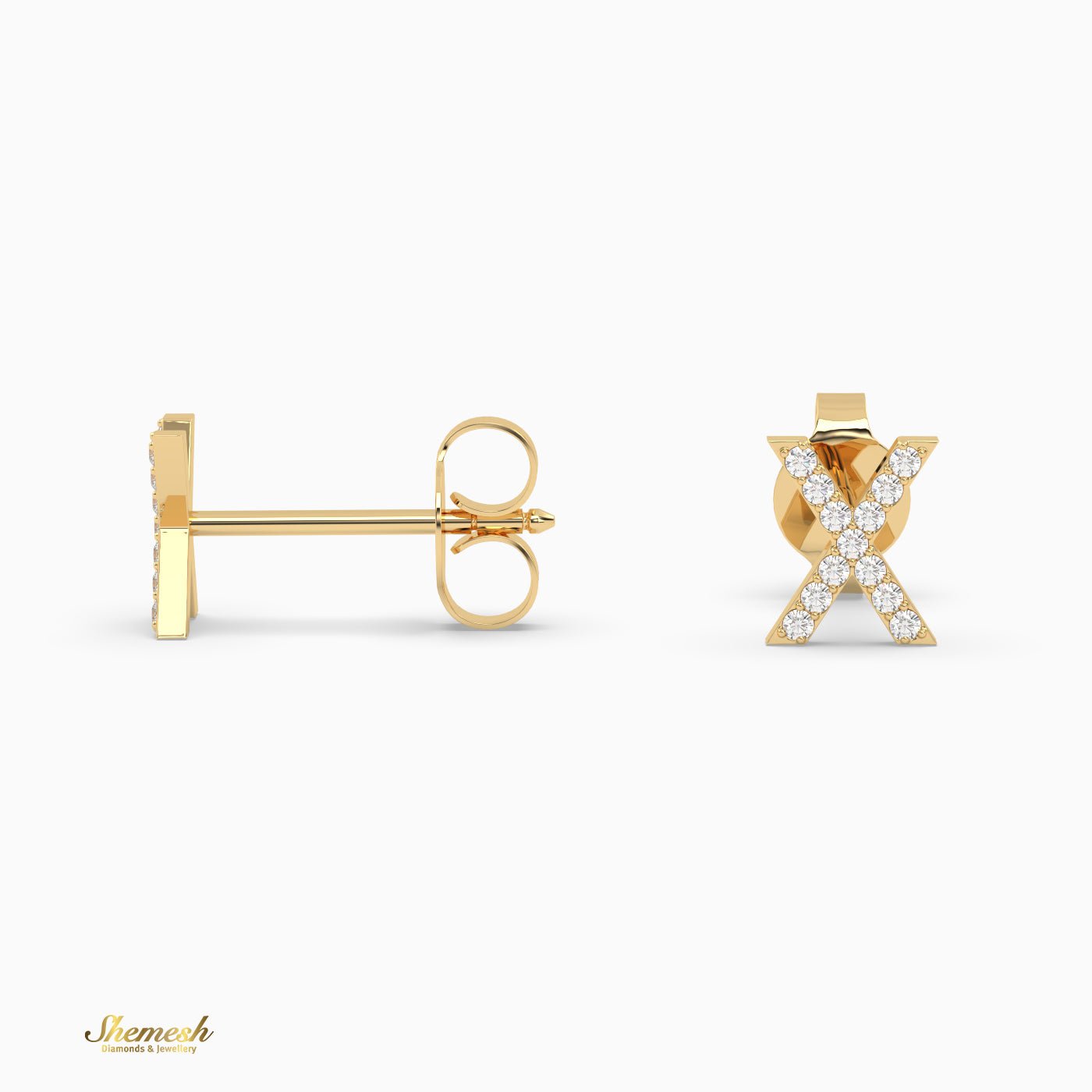 18K Gold "X" Initial Stud Earrings - shemesh_diamonds