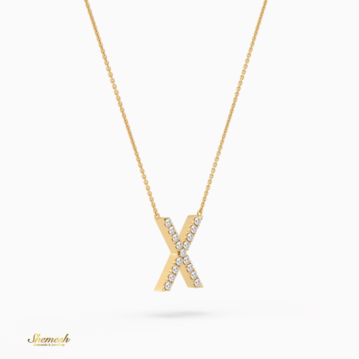 18K Gold Round Cut Diamonds "X" Initial Pendant - shemesh_diamonds